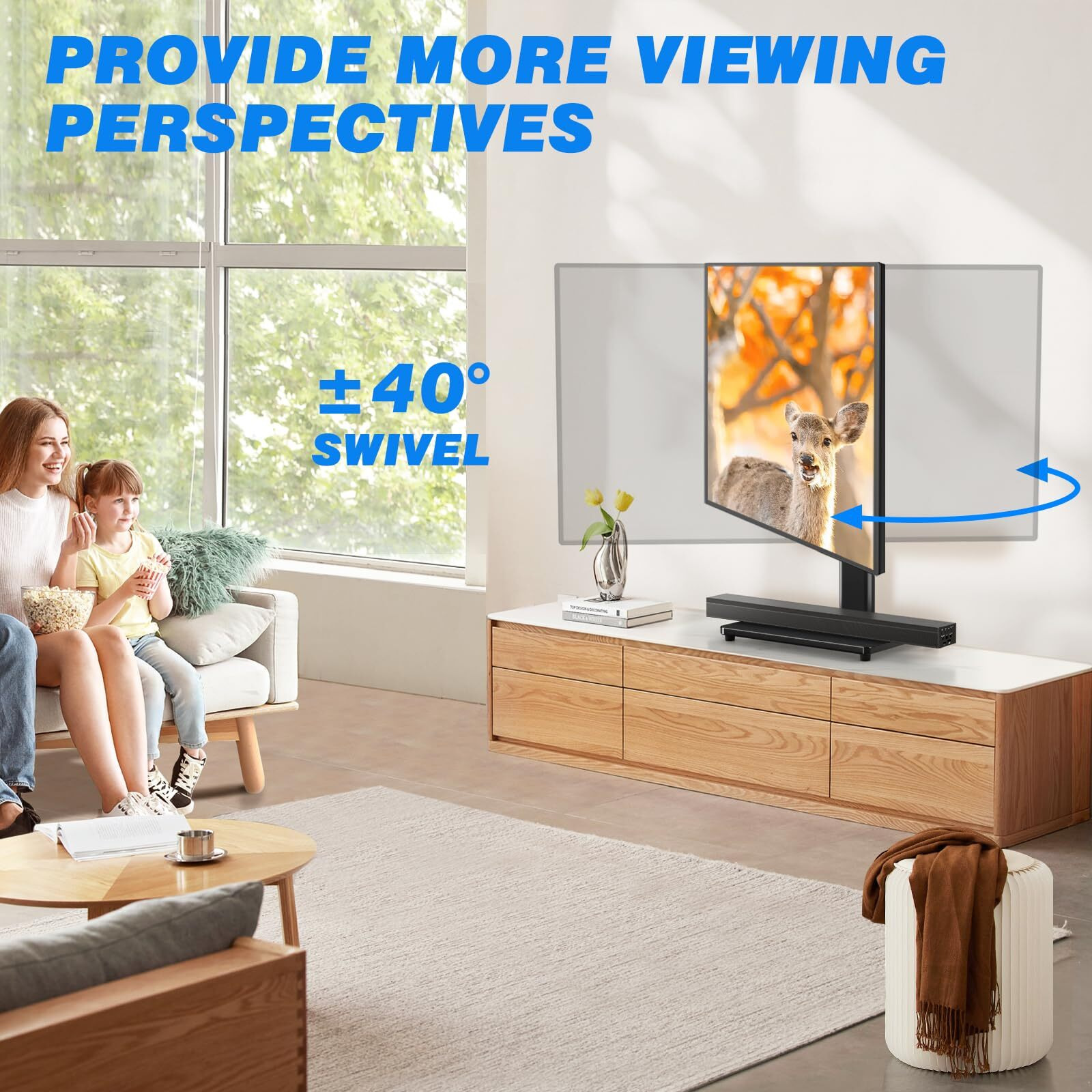 Rfiver Universal Swivel Tabletop Tv Stand For Flat Screens 23 24 26 32 39 40 42 43 Inch, Heavy Duty Center Pedestal Stand Replacement With Black Tempered Glass Base And Height Adjustable Mount