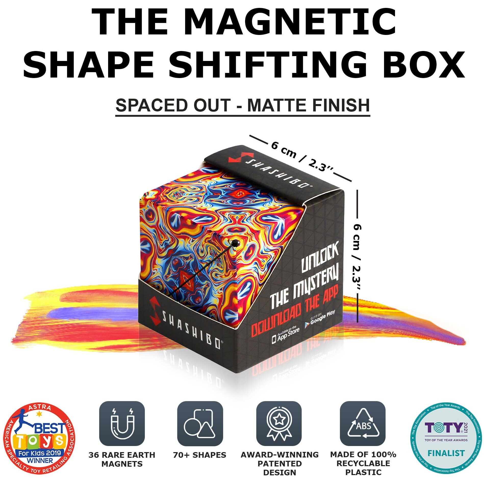 Shashibo Shape Shifting Box - Award-Winning, Patented Fidget Cube W/ 36 Rare Earth Magnets - Transforms Into Over 70 Shapes, Download Fun In Motion Toys Mobile App (Original Series - Spaced Out)