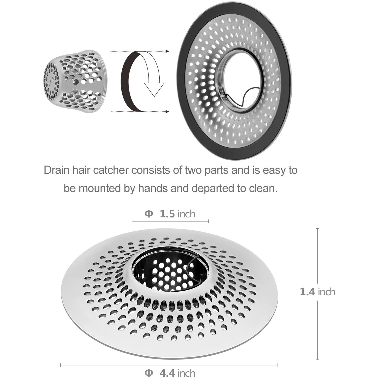 Lekeye Drain Hair Catcher/Bathtub Shower Drain Hair Trap/Strainer Stainless Steel Drain Protector(Patented Product)