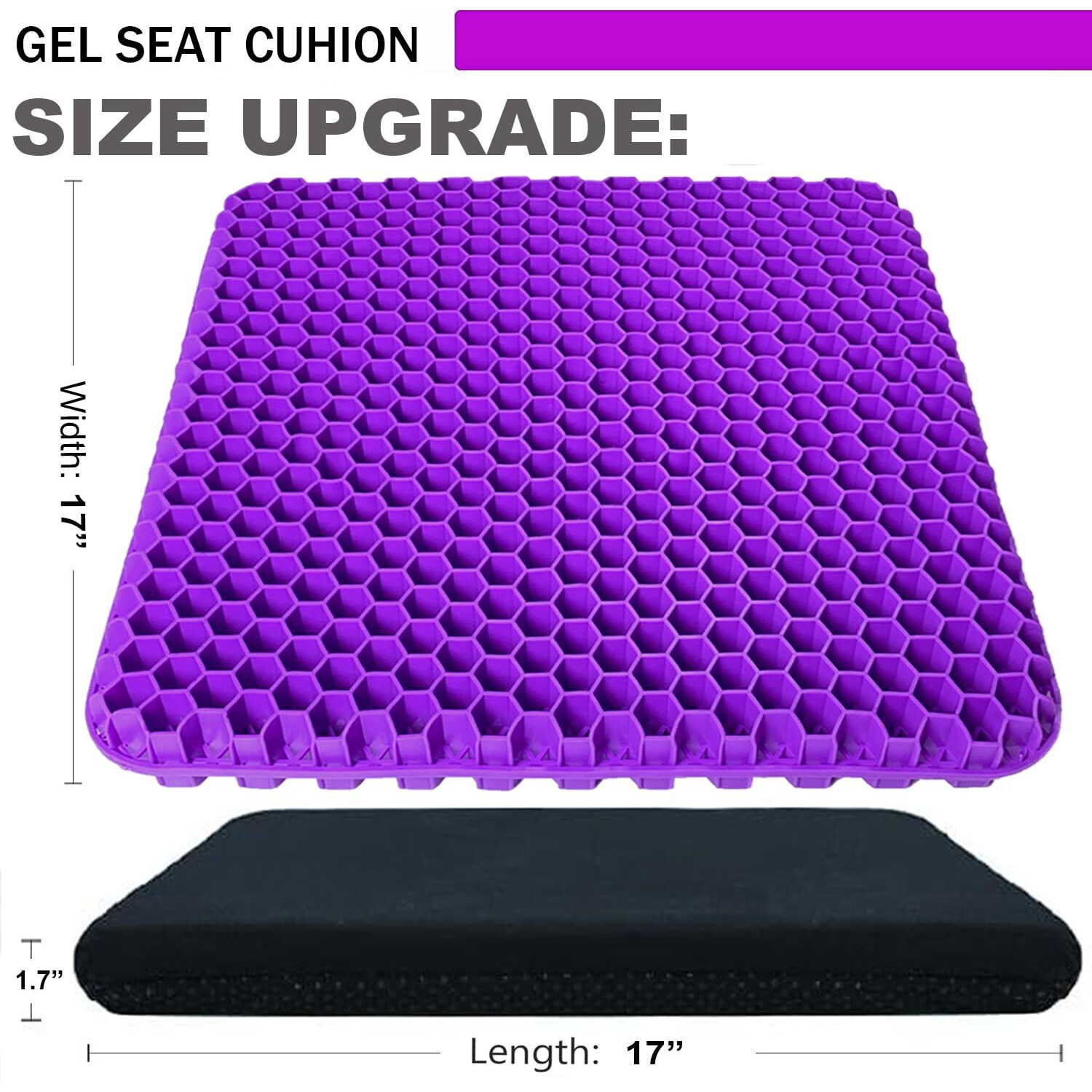 Gel Seat Cushion For Long Sitting Pressure Relief (Super Large & Thick) - Non-Slip Gel Chair Cushion For Back, Sciatica, Tailbone Pain Relief - Seat Cushion For Office Desk Chair, Car, Wheelchair