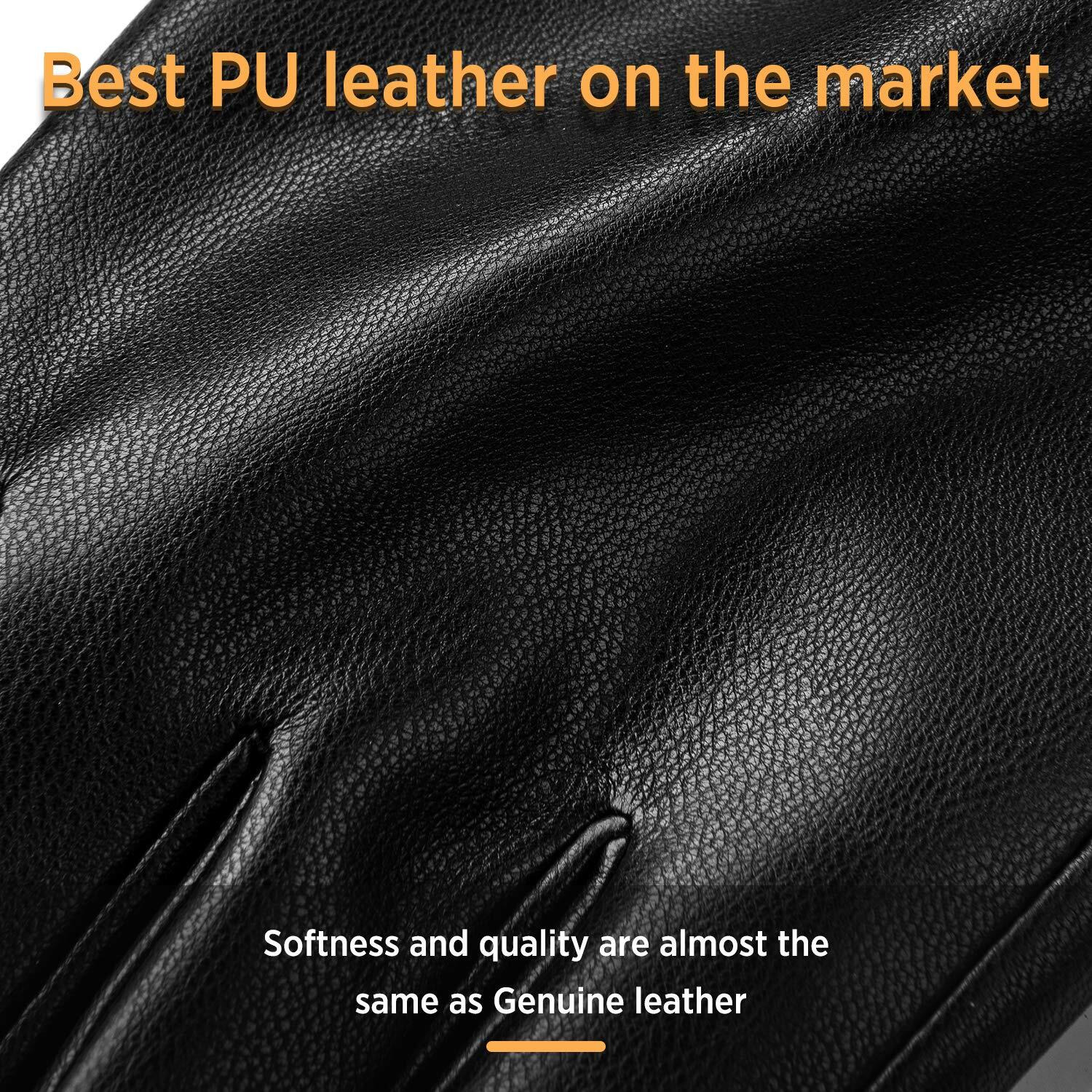 Alepo Winter Pu Leather Gloves For Women, Warm Thermal Touchscreen Texting Typing Dress Driving Motorcycle Gloves With Wool Lining (Black-M)
