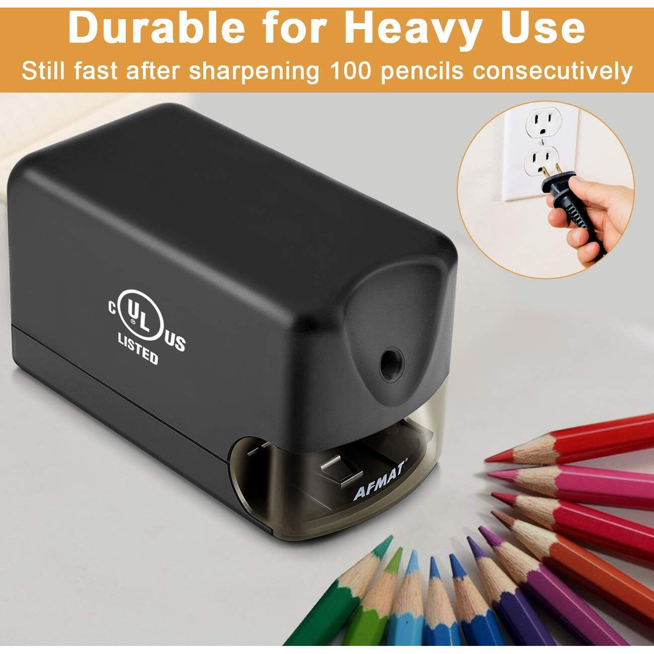 Afmat Electric Pencil Sharpener, Heavy Duty Classroom Pencil Sharpeners For 6.5-8Mm No.2/Colored Pencils, Ul Listed Industrial Pencil Sharpener W/Stronger Helical Blade, Model S230(Item No. Ps13)