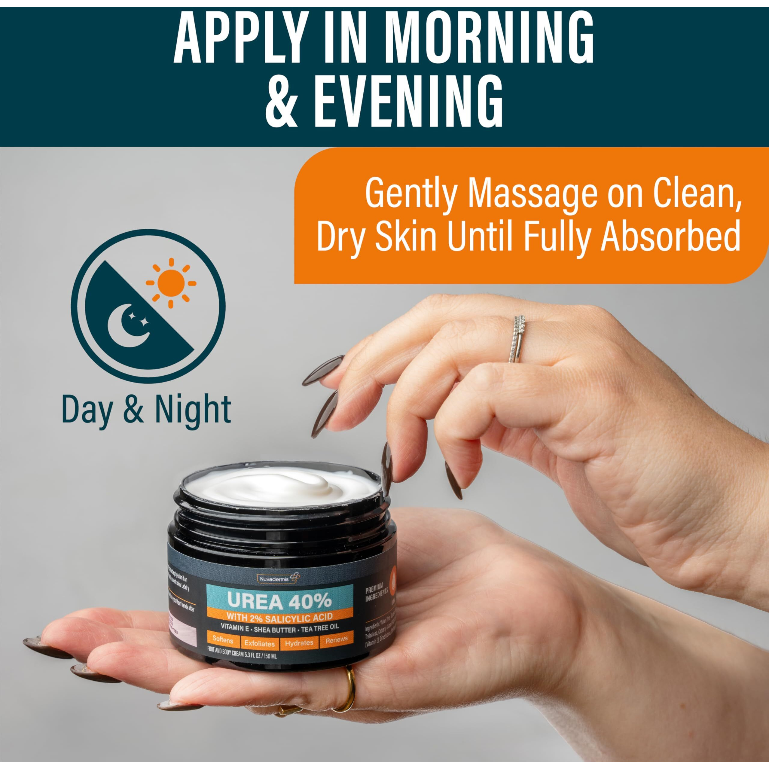 Nuvadermis Urea Cream 40 Percent For Feet - 40% Urea Foot Repair Lotion - Maximum Strength For Dry Cracked Heels - 2% Salicylic Acid, Shea Butter, Tea Tree Oil, Vitamin E - 5.29 Oz Jar
