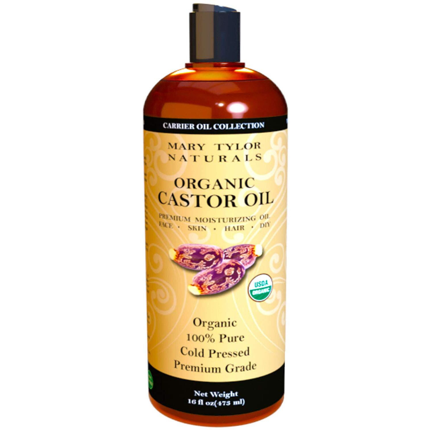 Organic Castor Oil 16 Oz - Usda Certified By Mary Tylor Naturals - Cold Pressed, Hexane Free, 100% Pure And Natural