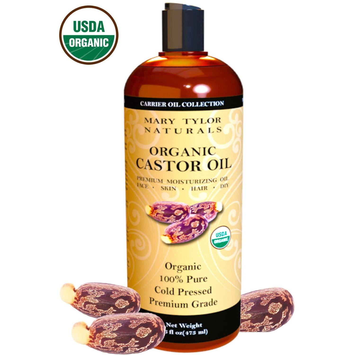 Organic Castor Oil 16 Oz - Usda Certified By Mary Tylor Naturals - Cold Pressed, Hexane Free, 100% Pure And Natural