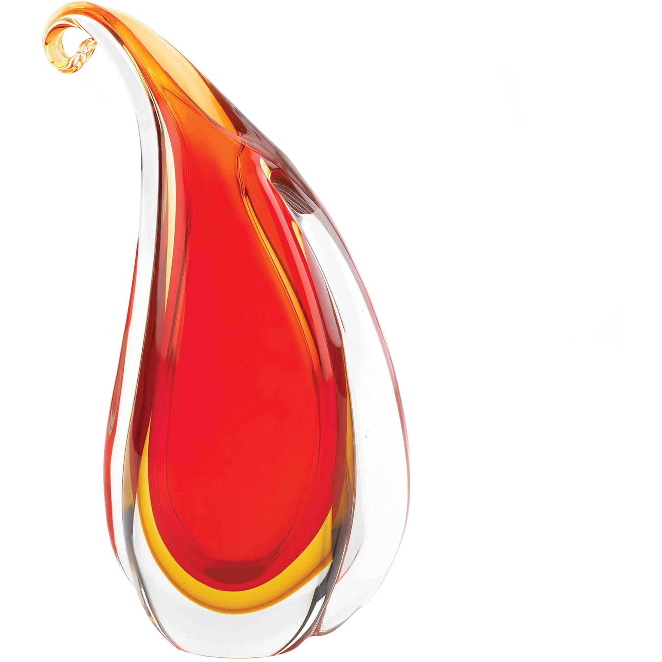Red Curl Art Glass Vase 6.5X3X10.75