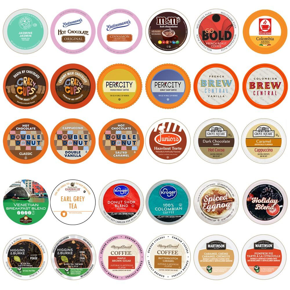 Perfect Samplers Coffee Tea Cider Cappuccino Hot Chocolate Single Serve Cups For Keurig K Cup Brewers Variety Pack Sampler 30 Sampler All Unique Cups No Duplicates, Mix, 30 Count