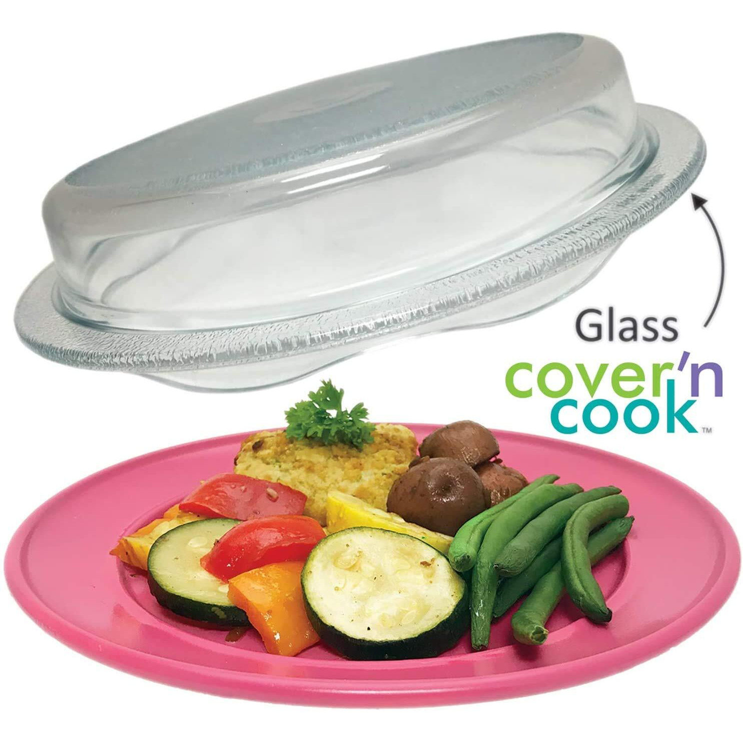 Cuchina Safe 2-In-1 Cover N Cook Vented Glass Microwave Plate Cover And Baking Dish Easy To Grip For Baking And Serving