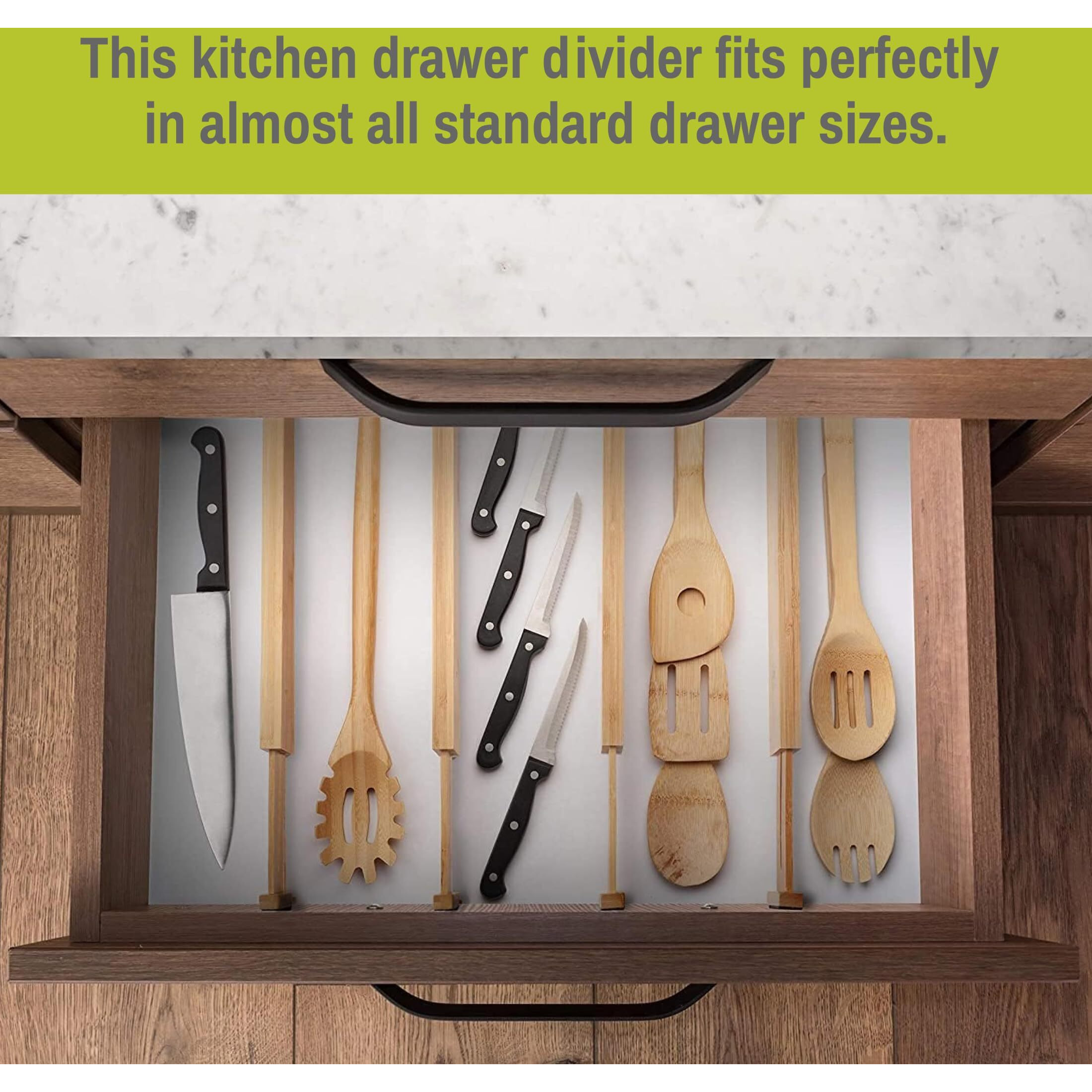 Homemaid Living Bamboo Drawer Organizer Adjustable And Expandable - Ideal Drawer Dividers For Kitchen, Dresser, Bedroom And Bathroom - Expandable Drawer Organizer Set Of 4 - Water-Resistant Finish