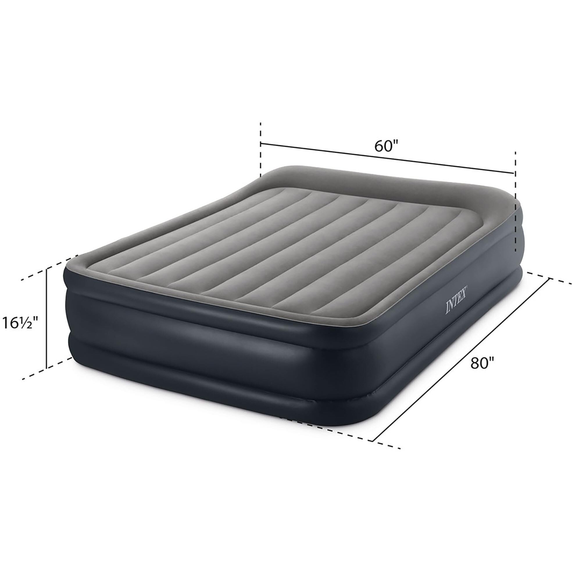 Intex 64135Ed Dura-Beam Plus Deluxe Pillow Rest Air Mattress Fiber-Tech - Queen Size - Built-In Electric Pump - 16.5In Bed Height - 600Lb Weight Capacity