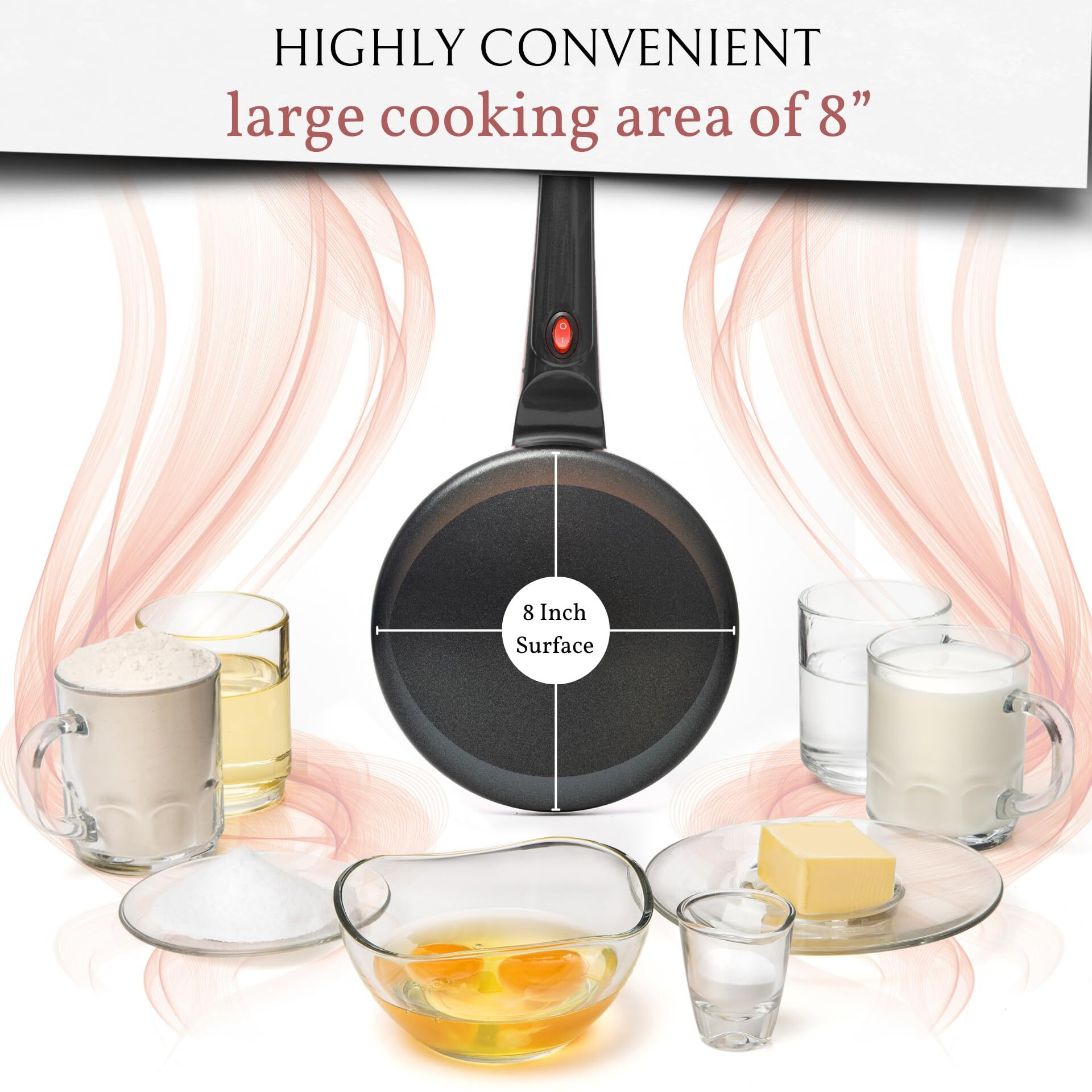 Moss & Stone Electric Crepe Maker With Auto Power Off, 8 Inch Portable Crepe Maker & Non-Stick Dipping Plate, On/Off Switch, Nonstick Coating & Automatic Temperature Control, Pan Apo