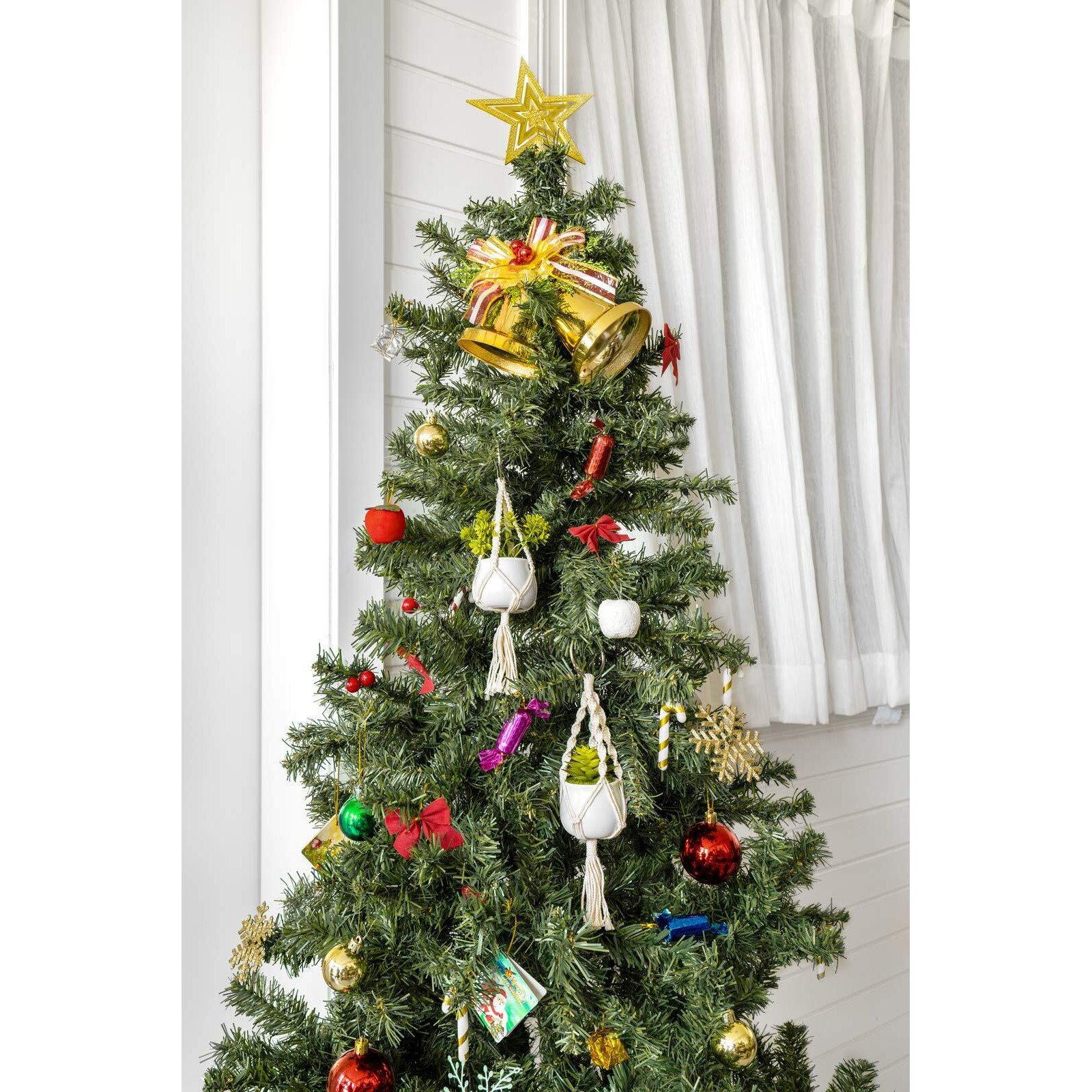 Dahey Mini Macrame Plant Car Accessories Rear View Mirrior Charm Cute Hanging Rearview Car Decor Boho Hanger With Artificial Succulent For Plant Lover, 2 Pcs, 10.5 Inch, White