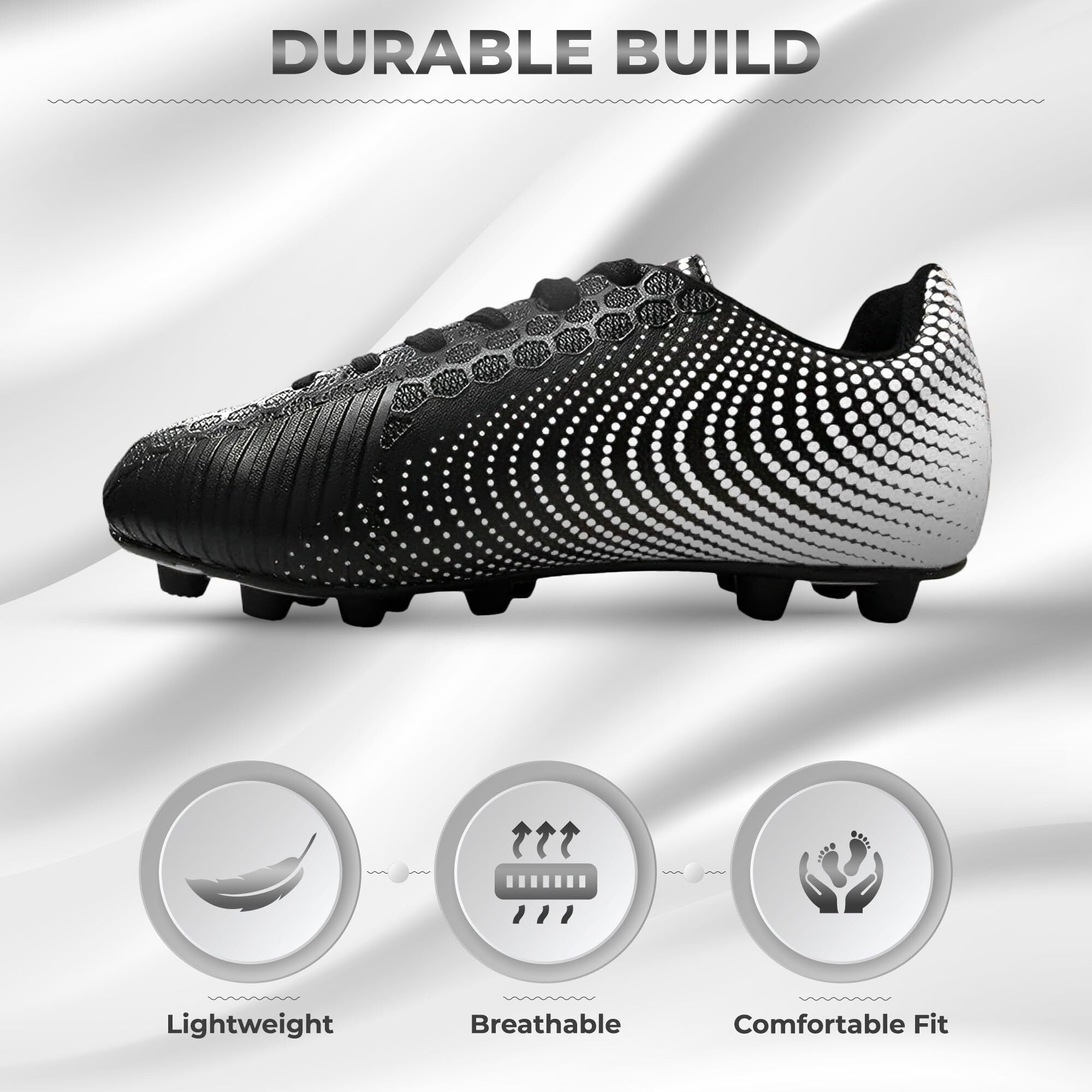 Vizari Stealth Fg Soccer Shoes | Firm Ground Outdoor Soccer Shoes For Boys And Girls | Lightweight And Easy To Wear Youth Outdoor Soccer Cleats | Black/White | Little Kid
