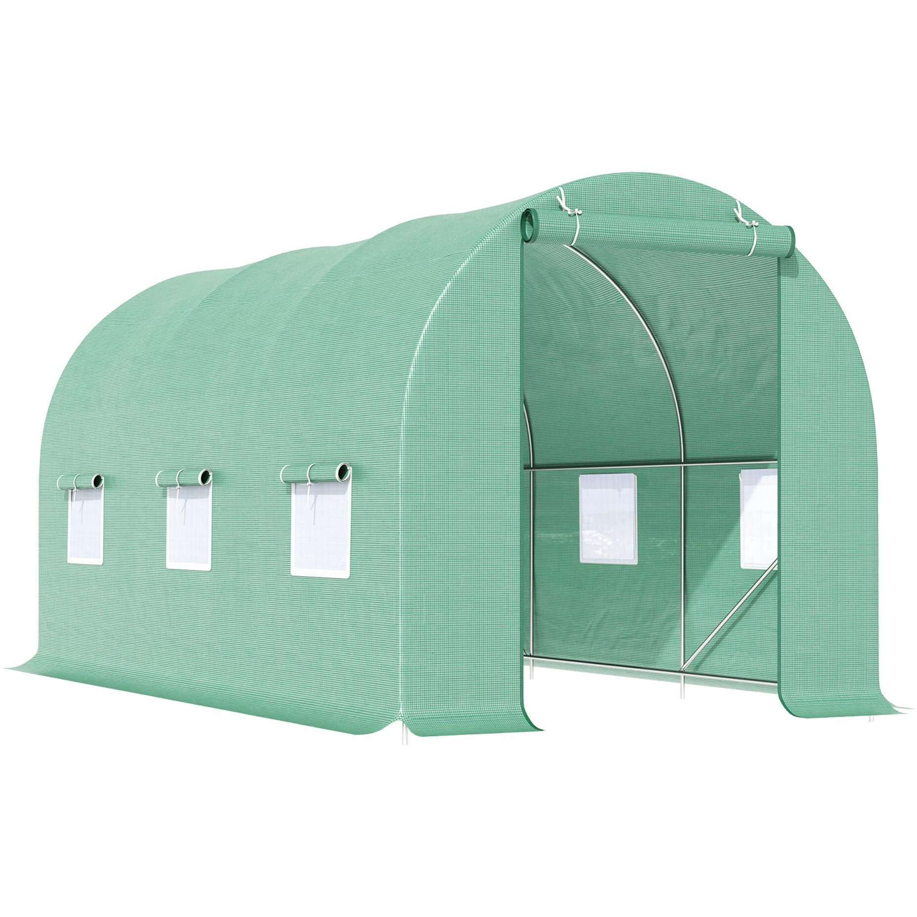 Outsunny 15' X 6' X 7' Walk-In Tunnel Greenhouse, Garden Green House With Roll-Up Door And Windows, Pe Cover, Plant Growing House For Patio Backyard Garden, Green