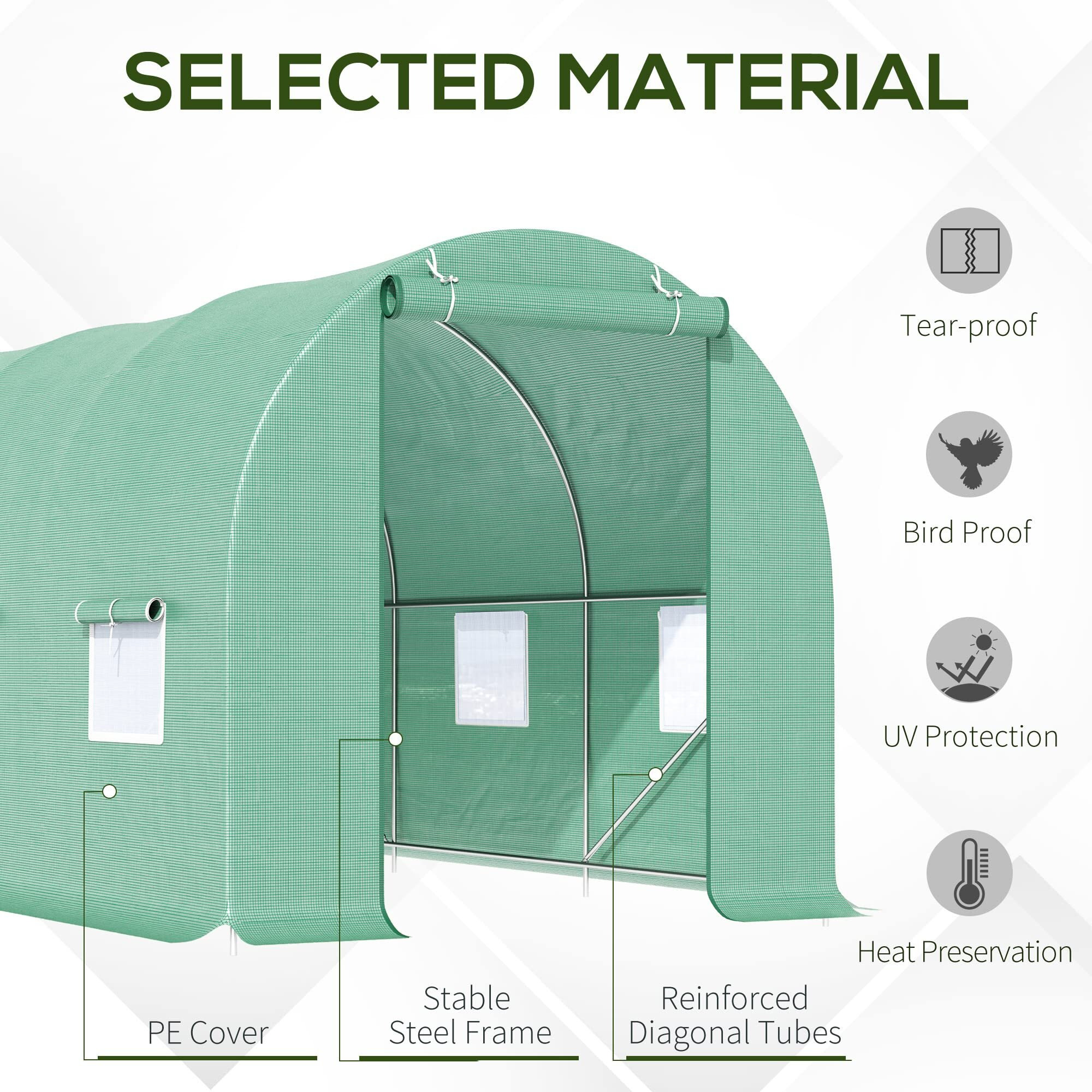 Outsunny 15' X 6' X 7' Walk-In Tunnel Greenhouse, Garden Green House With Roll-Up Door And Windows, Pe Cover, Plant Growing House For Patio Backyard Garden, Green