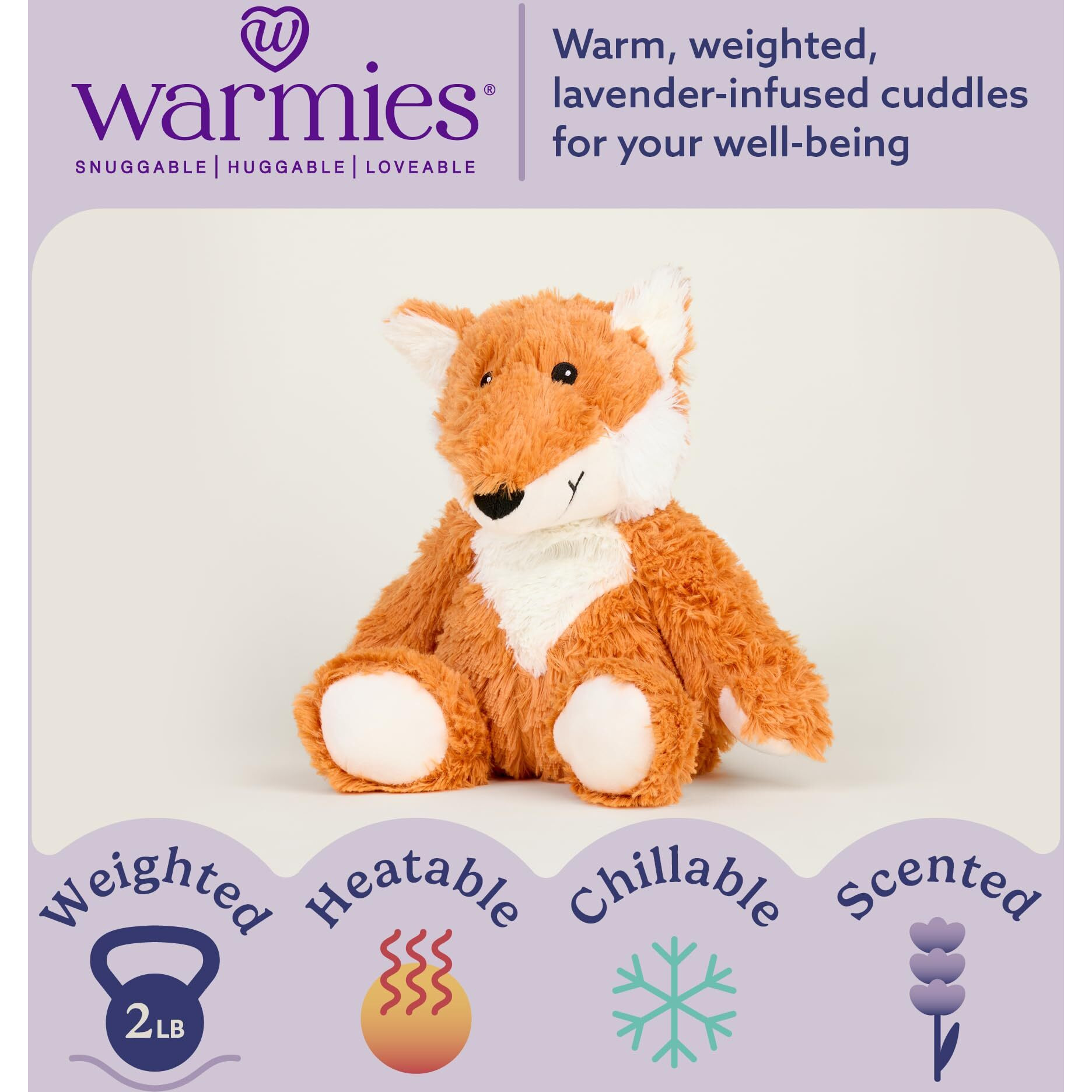 Warmies Microwavable & Weighted Stuffed Animals, Fox - Heated Stuffed Animal Plushie For Warmth & Comfort - Cute Soft Plush Toys For Adults & Children (Boys, Girls, Babies & Toddlers)