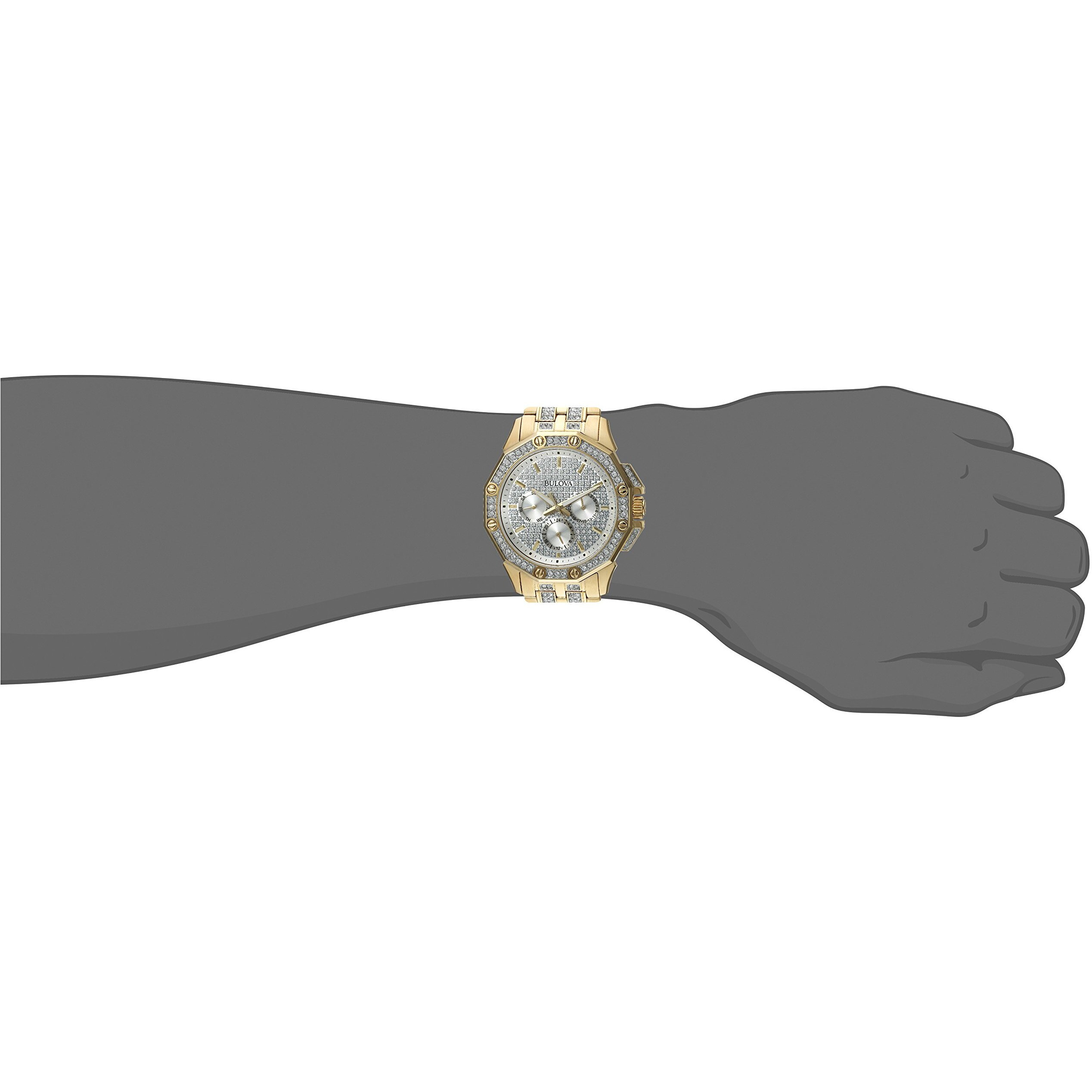 Bulova Men's Crystals Octava Gold Tone Stainless Steel 6-Hand Multi-Function Quartz Watch Style 98C126