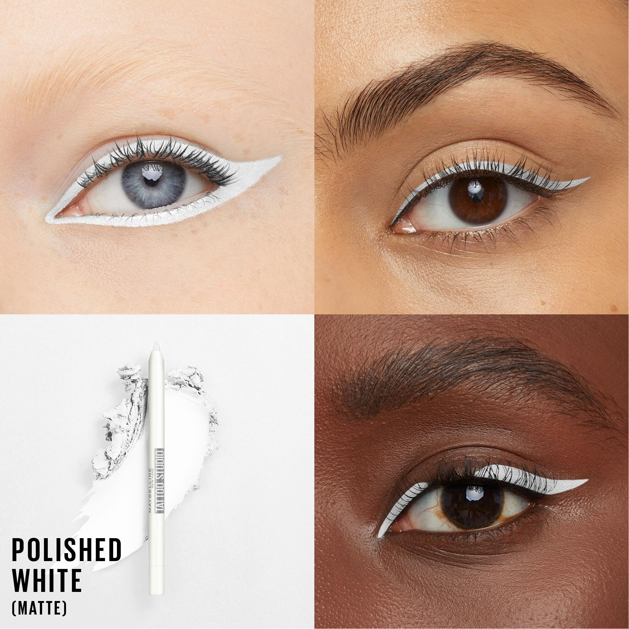 Maybelline Tattoostudio Long-Lasting Sharpenable Eyeliner Pencil, Glide On Smooth Gel Pigments With 36 Hour Wear, Waterproof, Polished White, 1 Count