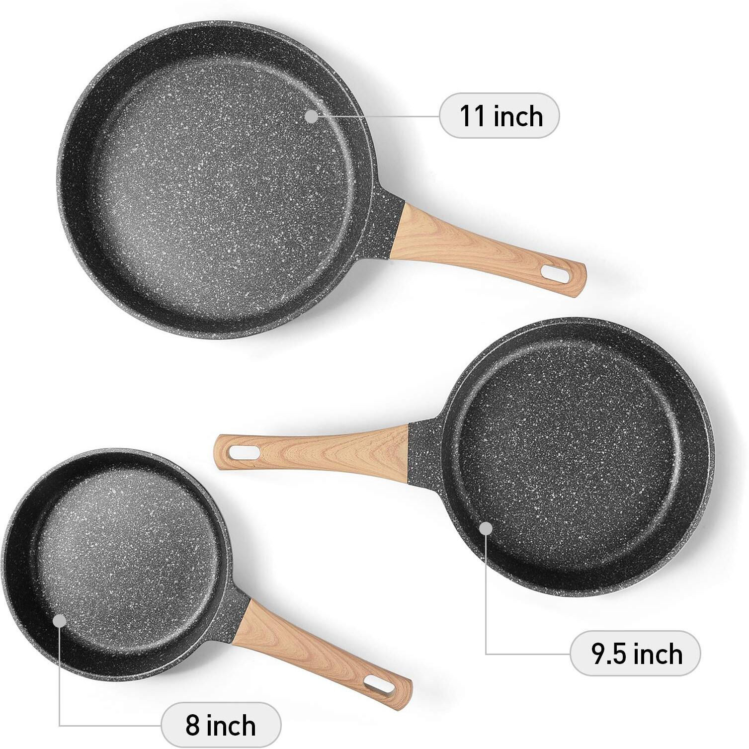 Yiifeeo Frying Pans Nonstick, Induction Frying Pan Set Granite Skillet Pans For Cooking Omelette Pan Cookware Set With Heat-Resistant Handle, Christmas Gift For Women (8"" &9.5"" &11"")
