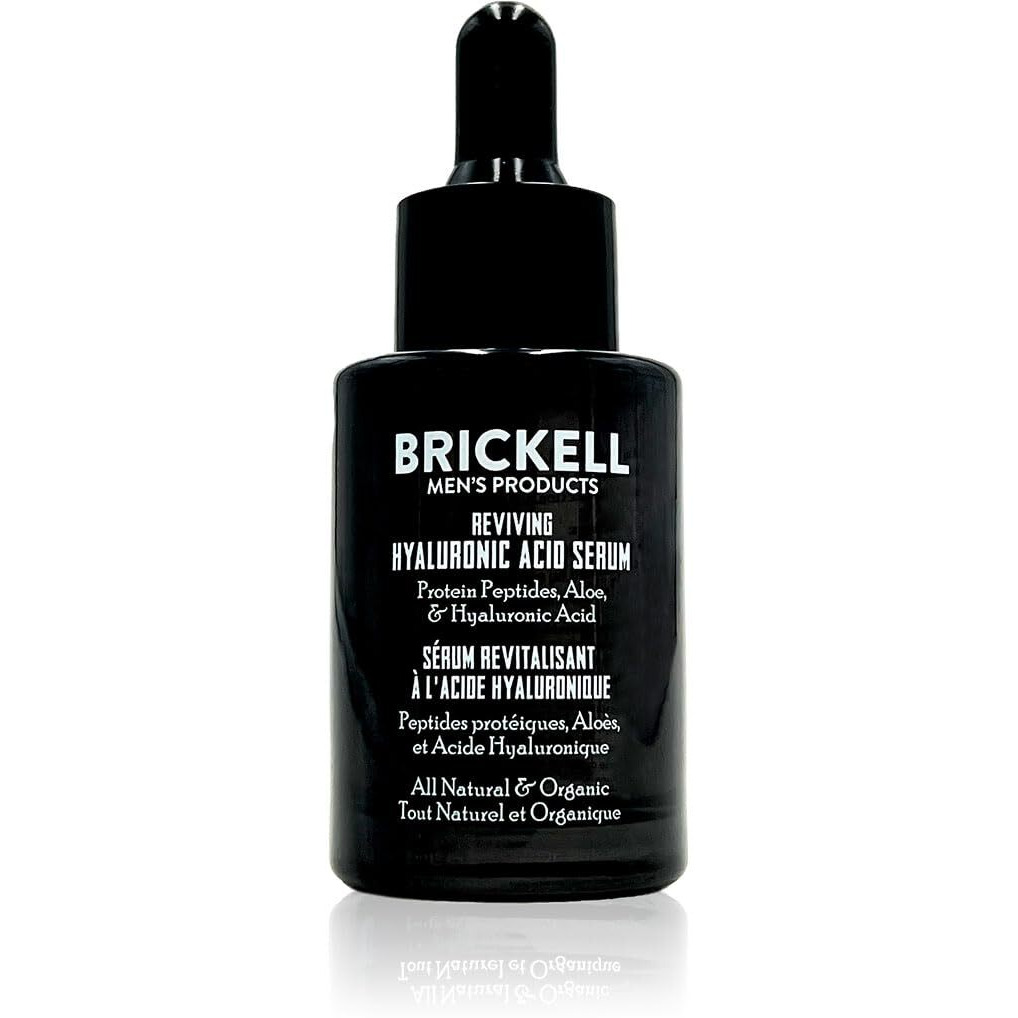 Brickell Men's Anti Aging Hyaluronic Acid Serum For Face, Reviving Day Serum For Men, Natural And Organic Face Serum With Protein Peptides To Restore Firmness And Collagen, 1 Ounce, Scented