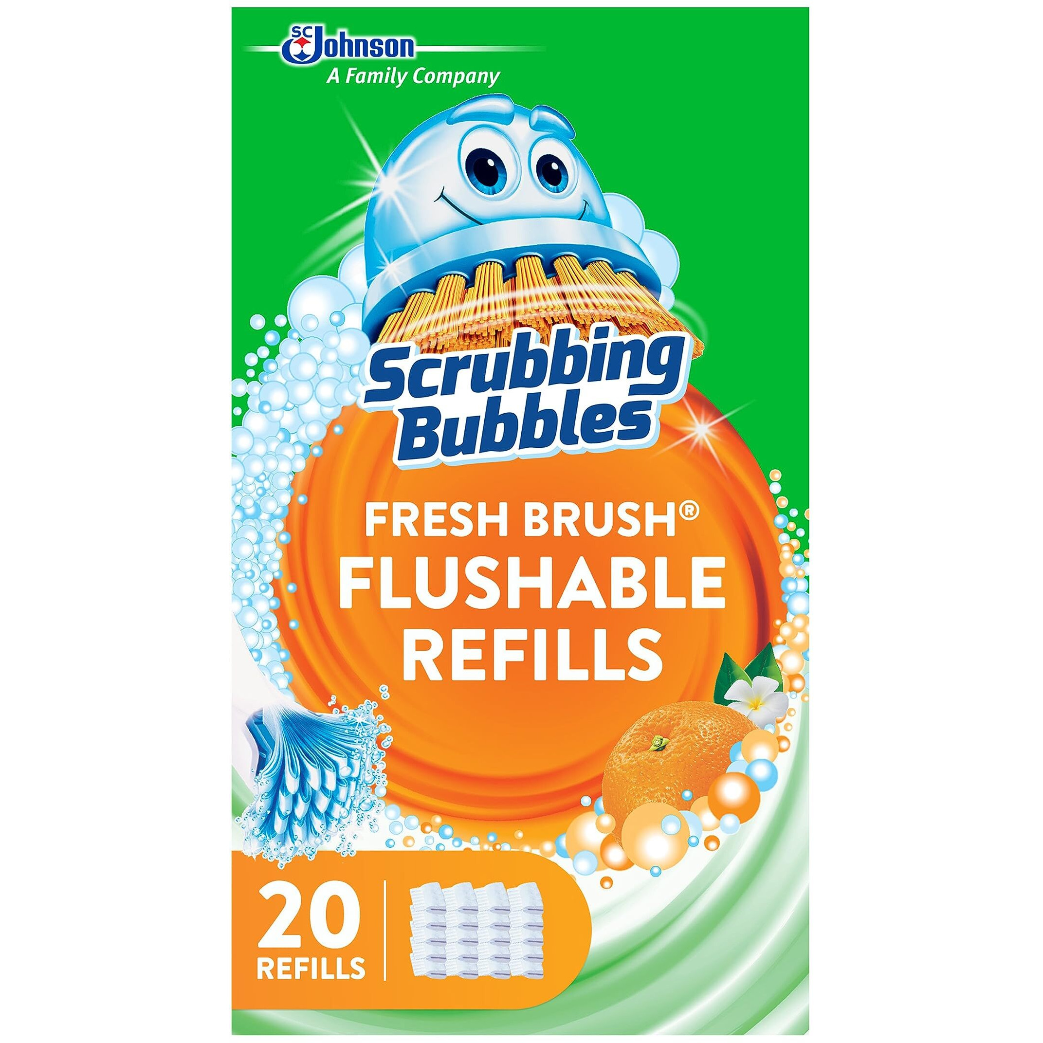 Scrubbing Bubbles Flushable Toilet Bowl Wand Cleaner Refills, Fresh Brush Cleaner Toilet Refill Pads, Removes Limescale & Odors, Citrus Scent, 20 Count (Pack Of 1)