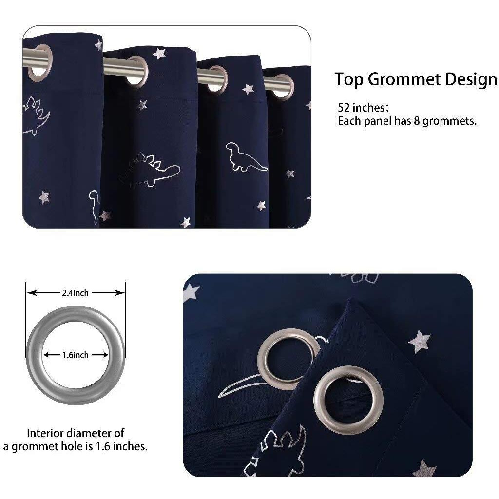 Lordtex Dinosaur And Star Foil Print Blackout Curtains For Kids Room - Thermal Insulated Curtains Noise Reducing Window Drapes For Boys And Girls Bedroom, 52 X 63 Inch, Navy, Set Of 2 Panels