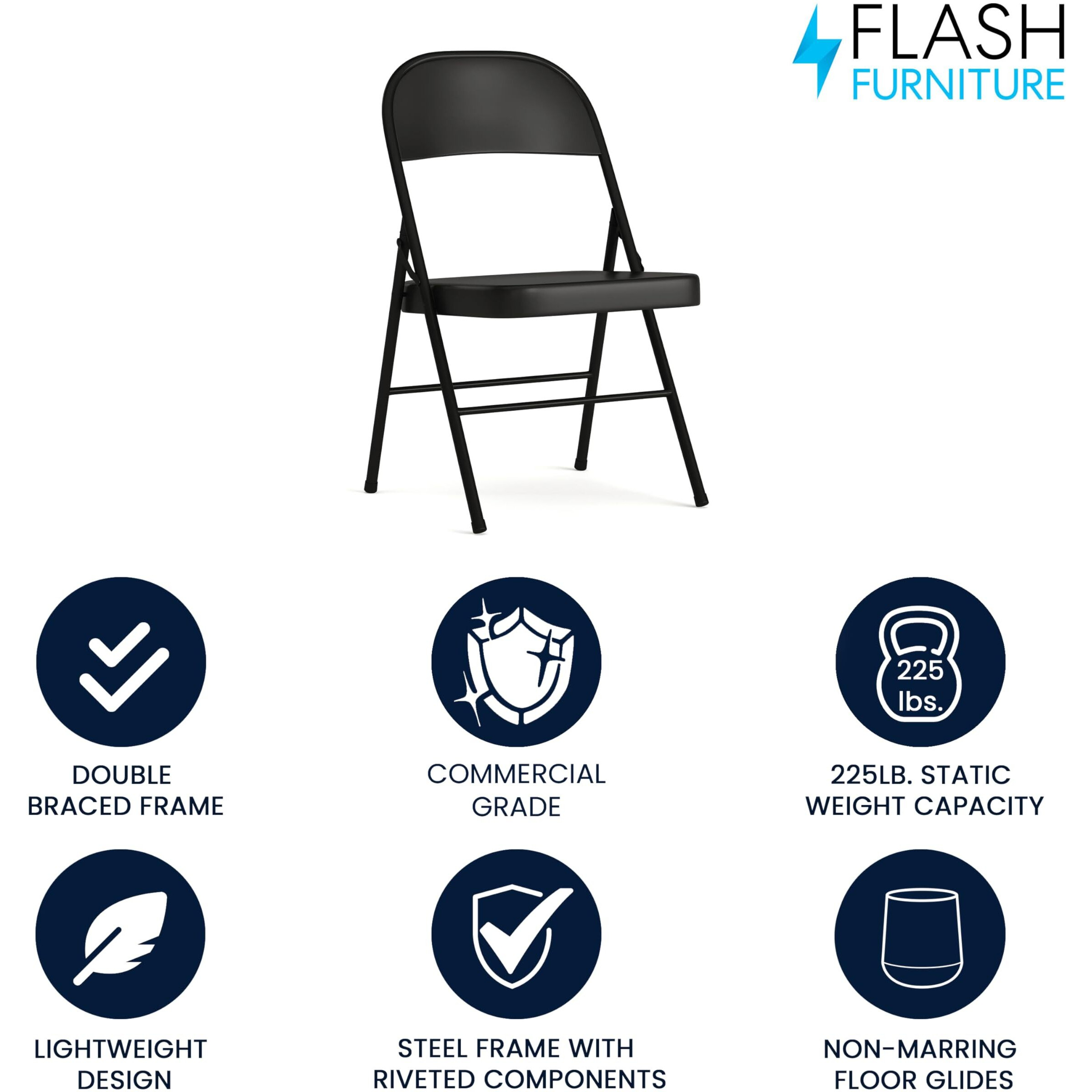 Flash Furniture Hercules Series Double Braced Black Metal Folding Chair
