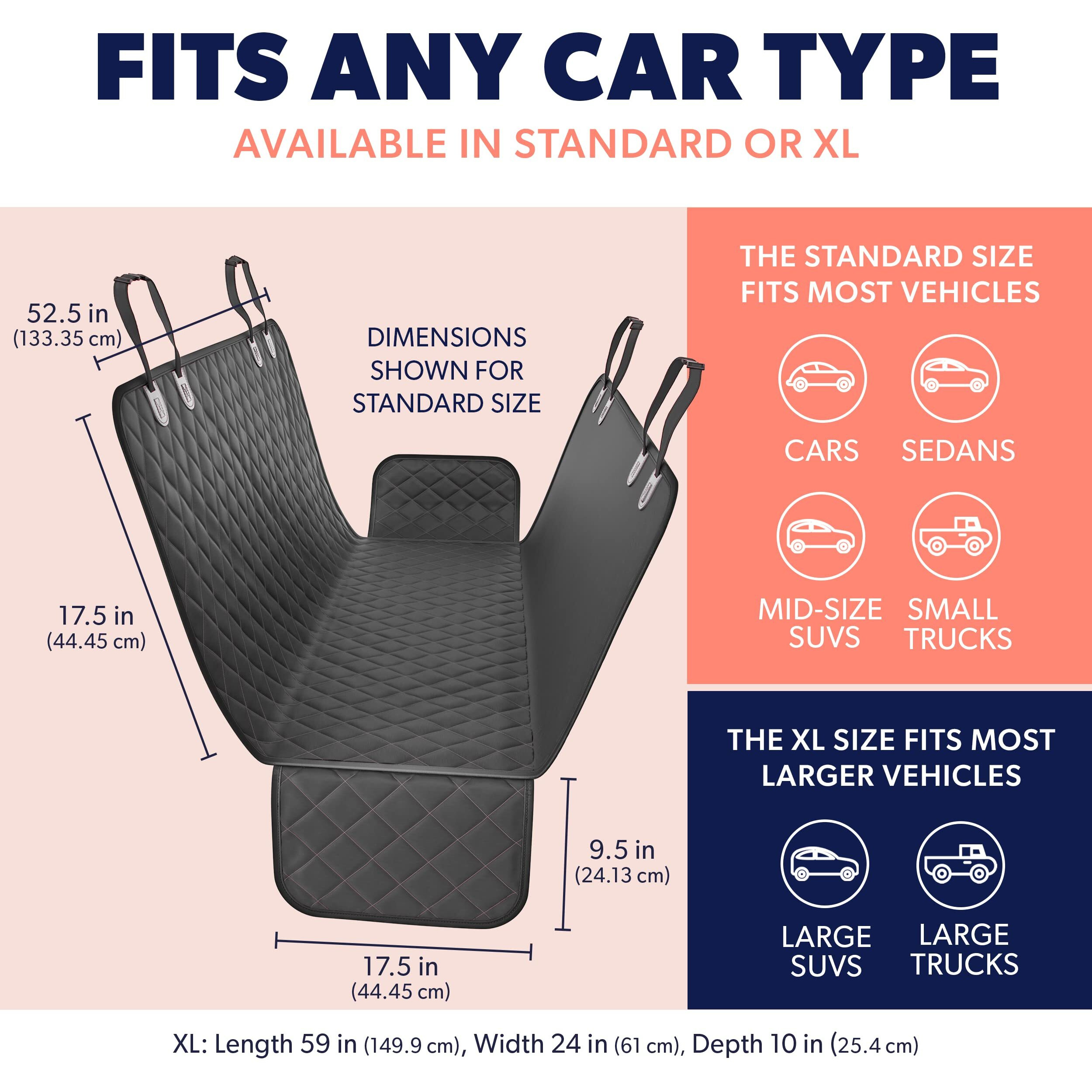 Active Pets Dog Car Seat Cover For Back Seat, Waterproof Pet Hammock Protector, Durable Nonslip Seat Protection Suv Truck, Standard 53"&quotX56"", Orange