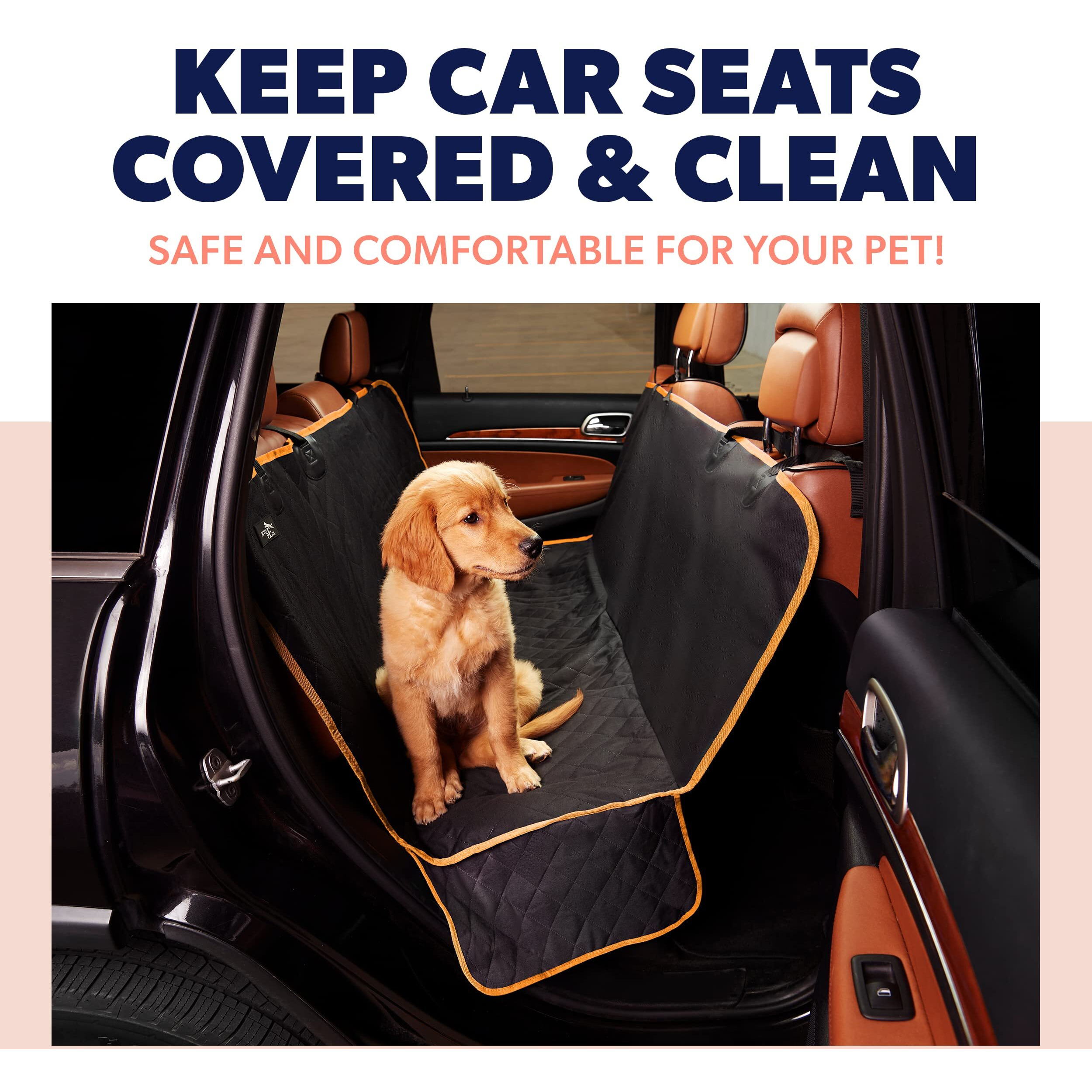 Active Pets Dog Car Seat Cover For Back Seat, Waterproof Pet Hammock Protector, Durable Nonslip Seat Protection Suv Truck, Standard 53"&quotX56"", Orange