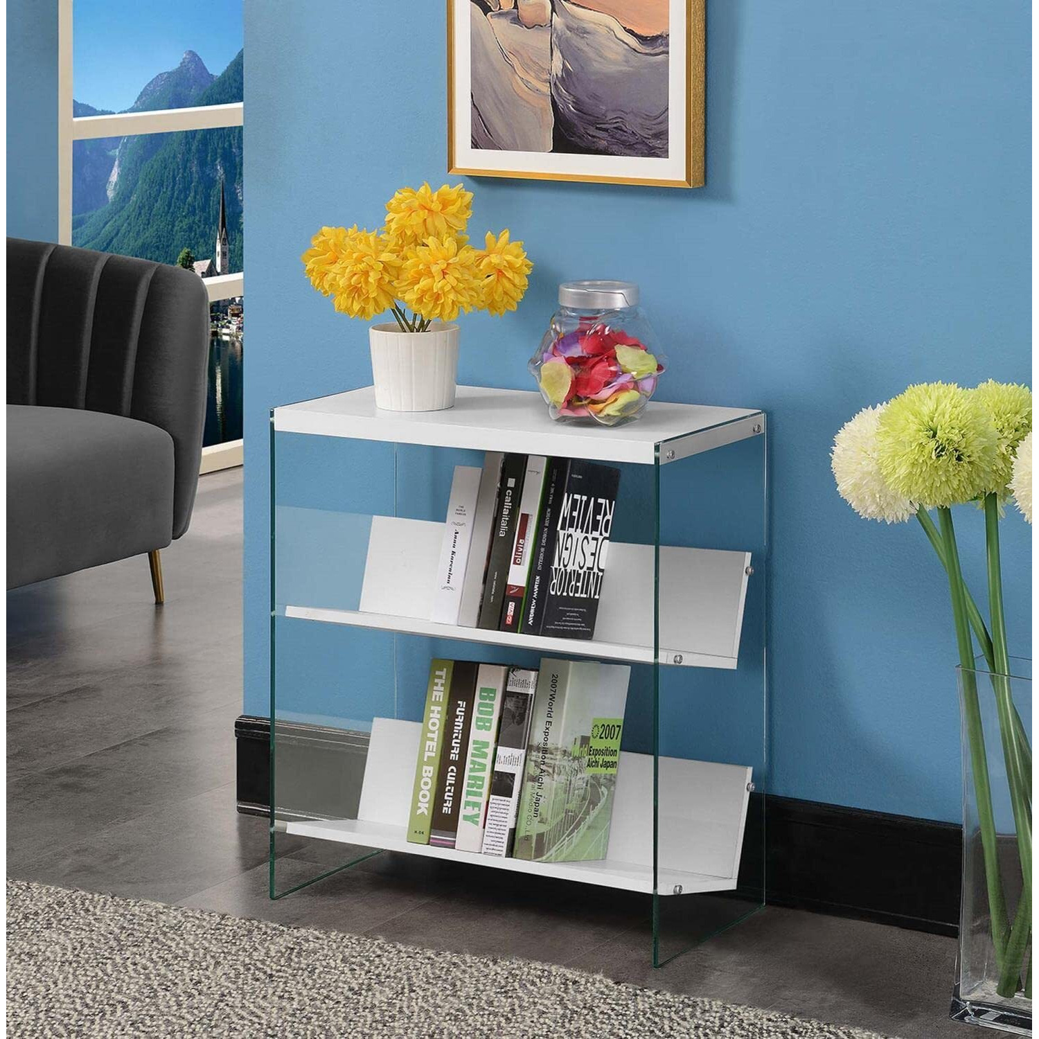Convenience Concepts Soho Bookcase, White / Glass