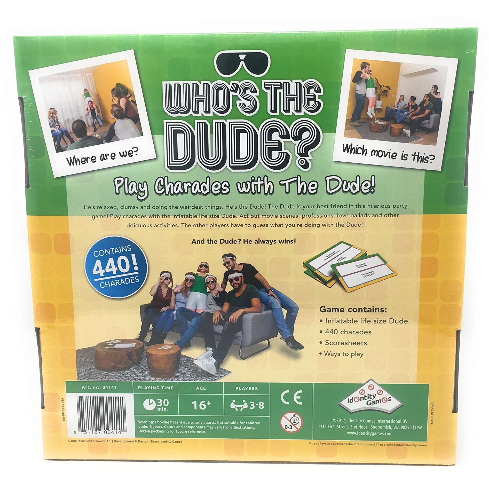 Charades Game For Family Who's The Dude Identity Fun Games Gift For Reunion Adult Game Night Ages 16+ 440 Funny Scenarios