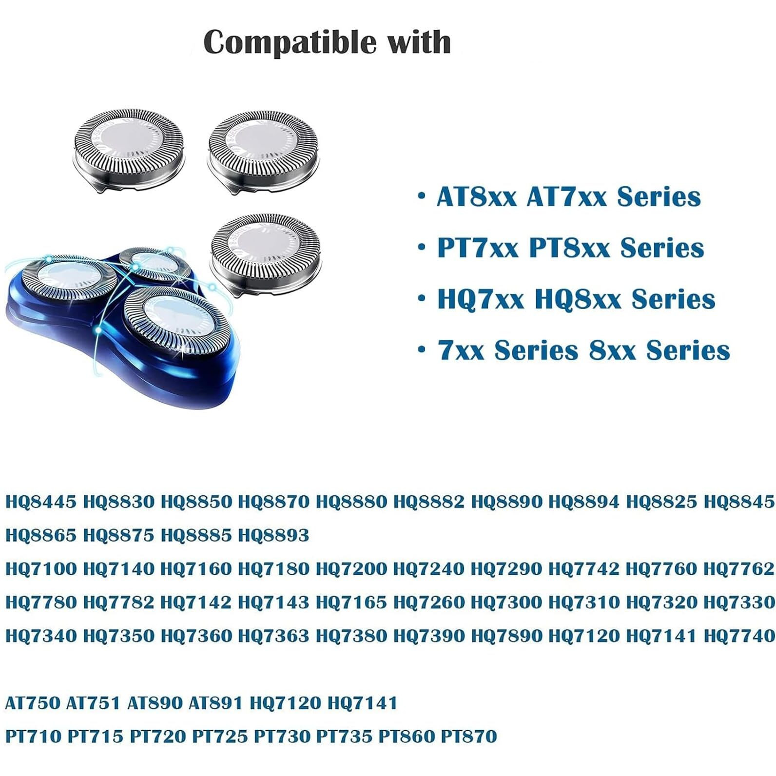 Suleto Hq8 Replacement Heads Compatible With Noreclo Electric Shavers, Hq8 Heads Upgraded Razor Replacement Blades Compatible With Shavers Series Pt720 At880 At810 7800, 6-Pack& Brush