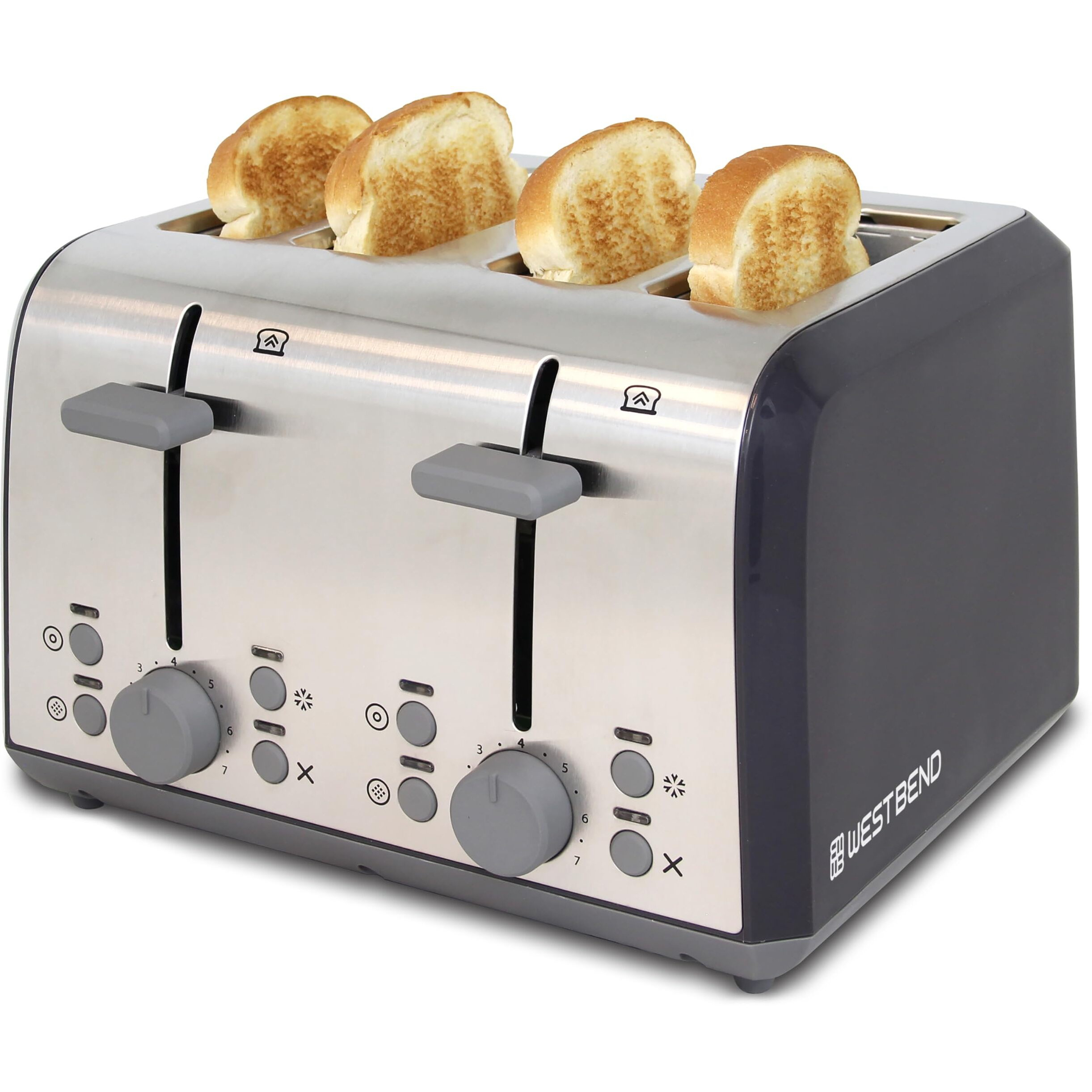 West Bend 4 Slice Toaster With Extra Wide Slots, Bagel Settings, Ultimate Toast Lift And Removable Crumb Tray, Silver