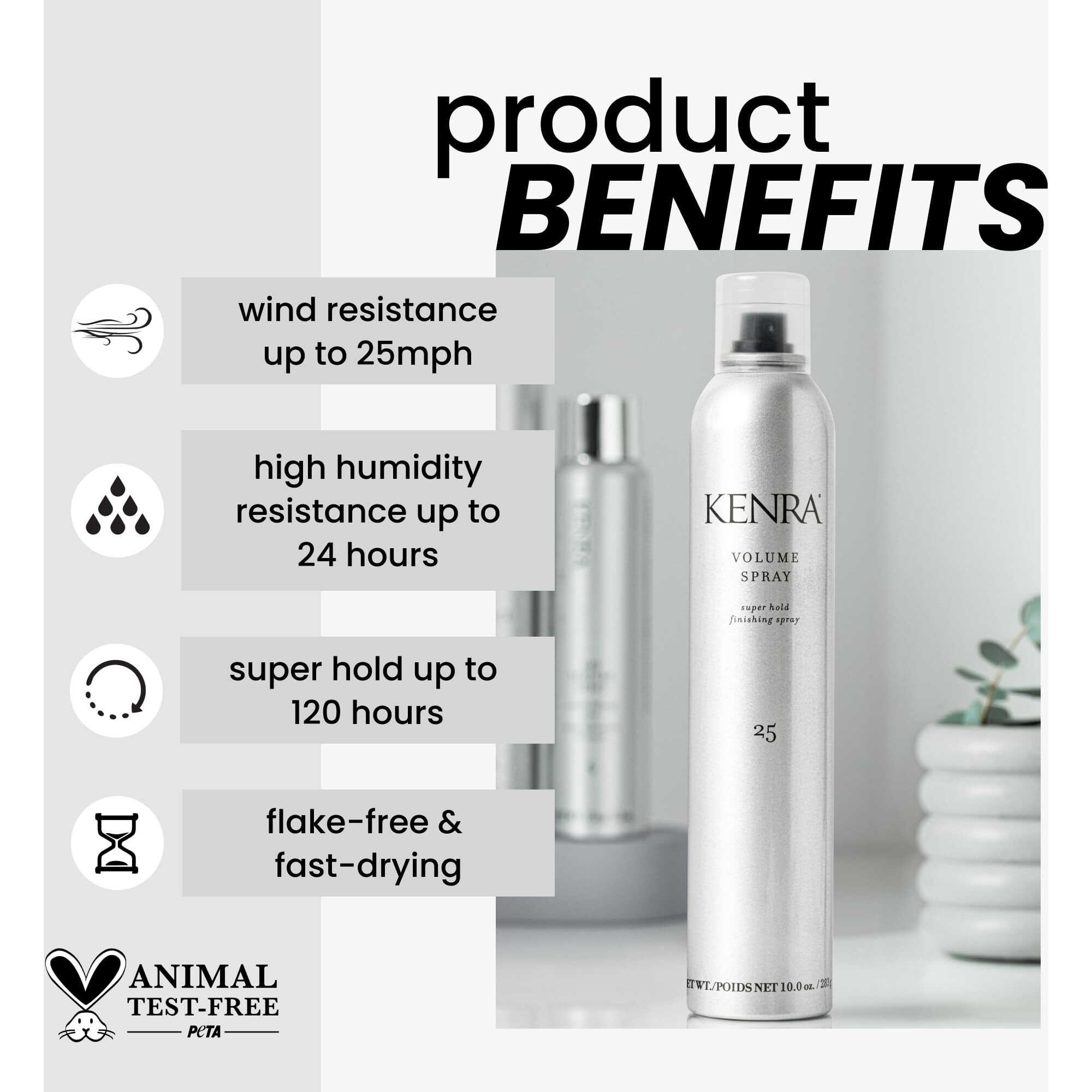 Kenra Professional Volume Spray 25 80% | Super Hold Finishing & Styling Hairspray | Flake-Free & Fast-Drying | Wind & Humidity Resistance | All Hair Types | 10 Oz