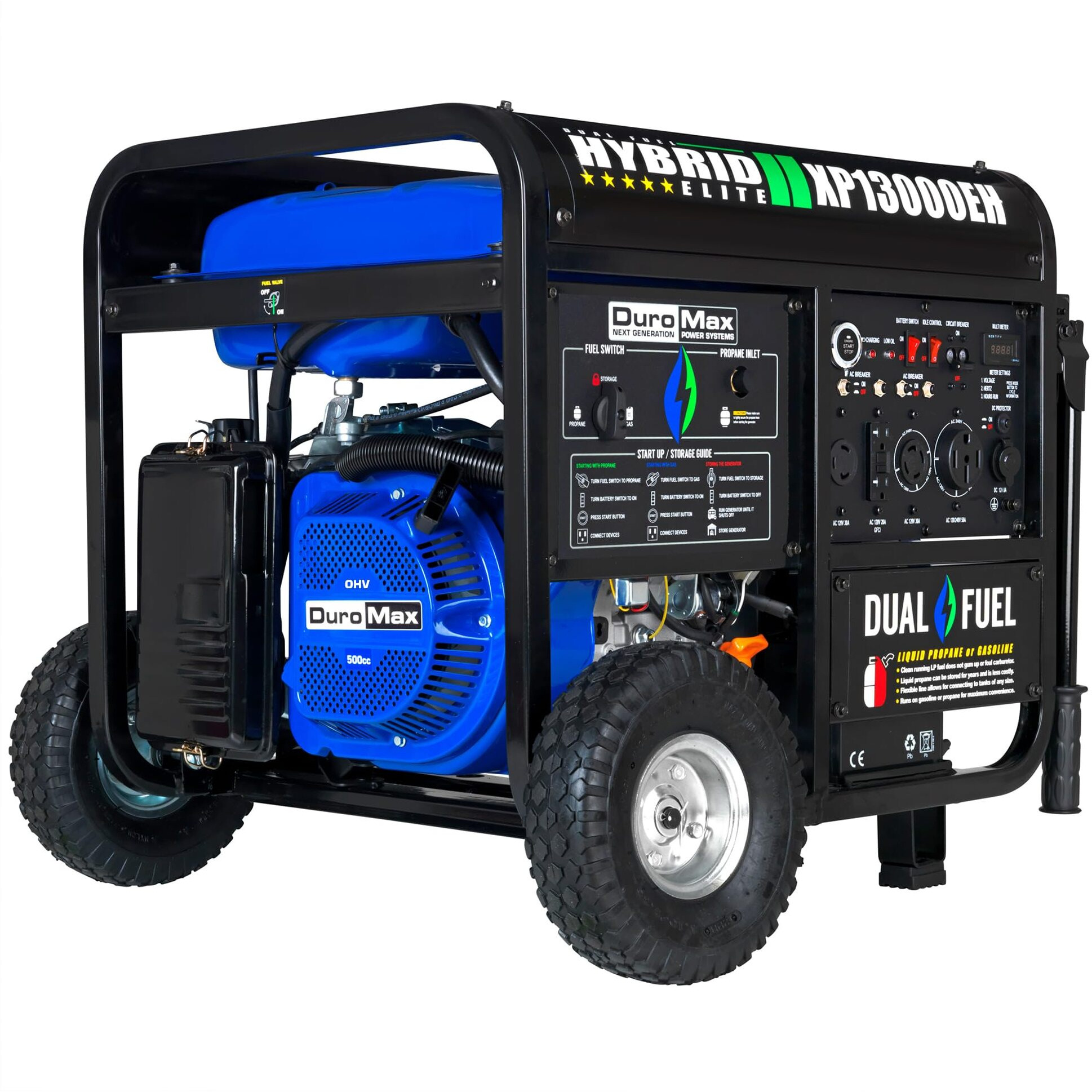 Duromax Xp13000Eh Dual Fuel Portable Generator 13000 Watt Gas Or Propane Powered Electric Start-Home Back Up, Blue/Gray