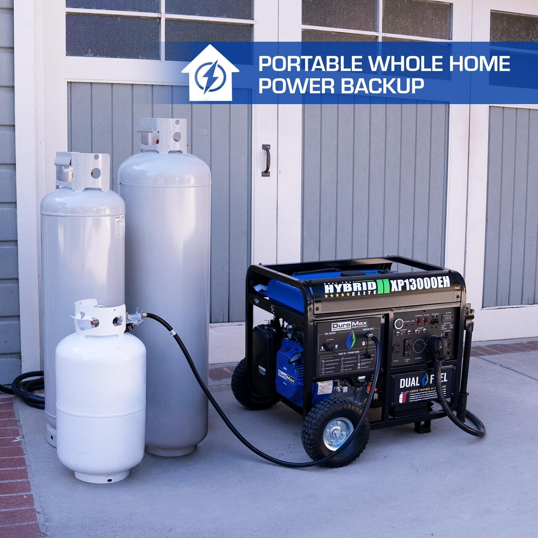 Duromax Xp13000Eh Dual Fuel Portable Generator 13000 Watt Gas Or Propane Powered Electric Start-Home Back Up, Blue/Gray