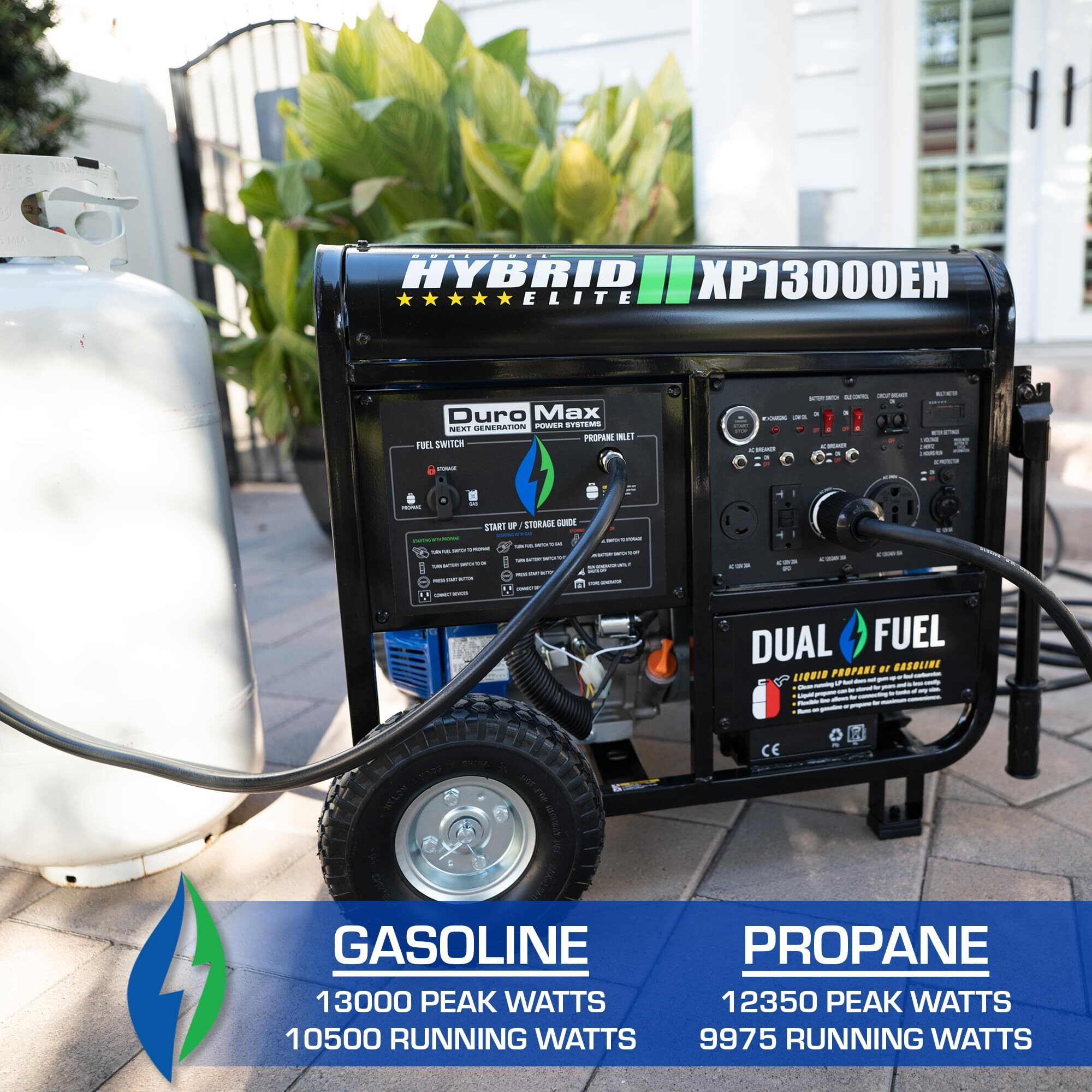Duromax Xp13000Eh Dual Fuel Portable Generator 13000 Watt Gas Or Propane Powered Electric Start-Home Back Up, Blue/Gray