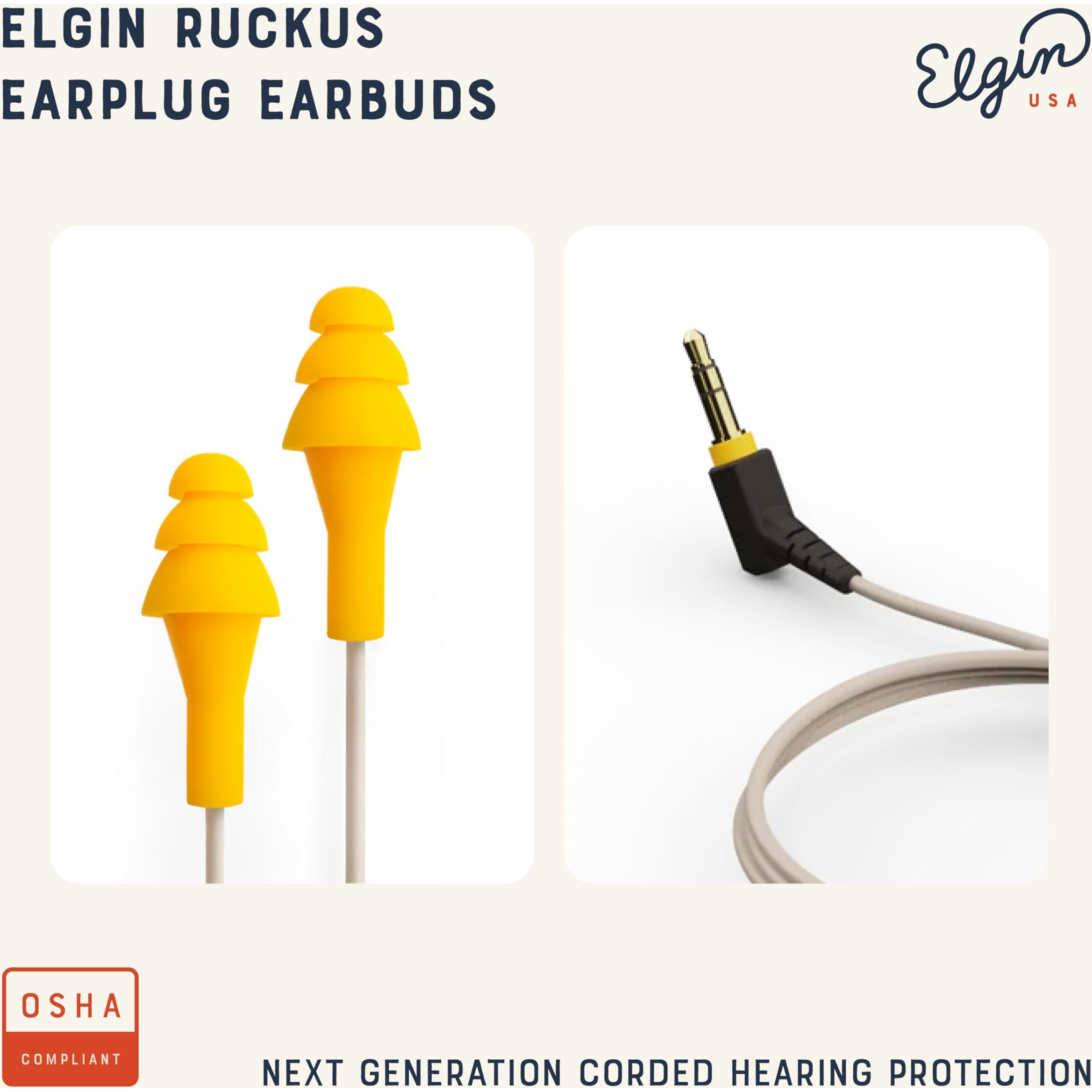 Elgin Ruckus Earplug Earbuds | Osha Compliant Noise Reduction In-Ear Headphones  Isolating Ear Plug Earphones Orange