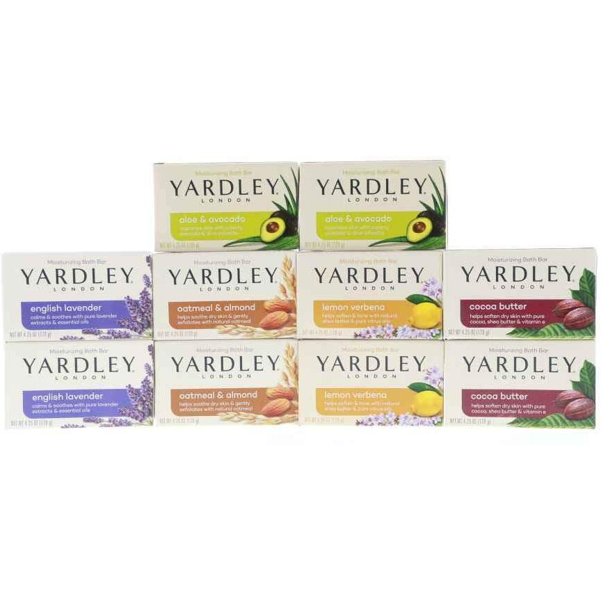 Yardley London Soap Bath Bar Bundle - 10 Bars English Lavender, Oatmeal And Almond, Aloe And Avocado, Cocoa Butter, Lemon Verbena 4 Ounce Bars (Pack Of 10, Two Of Each)