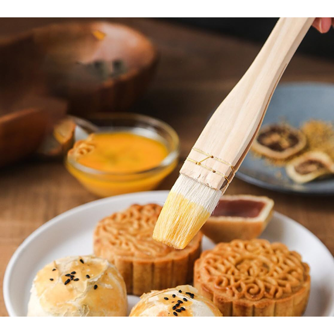 Alminionary 4Pcs Pastry Brushes Basting Oil Brush With Boar Bristles And Hardwood Handles Bbq Cooking Baking Brush For Spreading Butter, Egg Liquid To Pastries, Dessert, Bread Dough