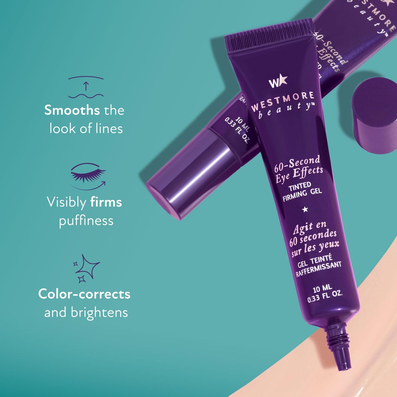 Westmore Beauty 60 Second Eye Effects Tinted Firming Gel - Instant Tightening Serum, Under-Eye Cream For Puffiness And Bags - Light To Medium, 0.33 Fl Oz (10 Ml)