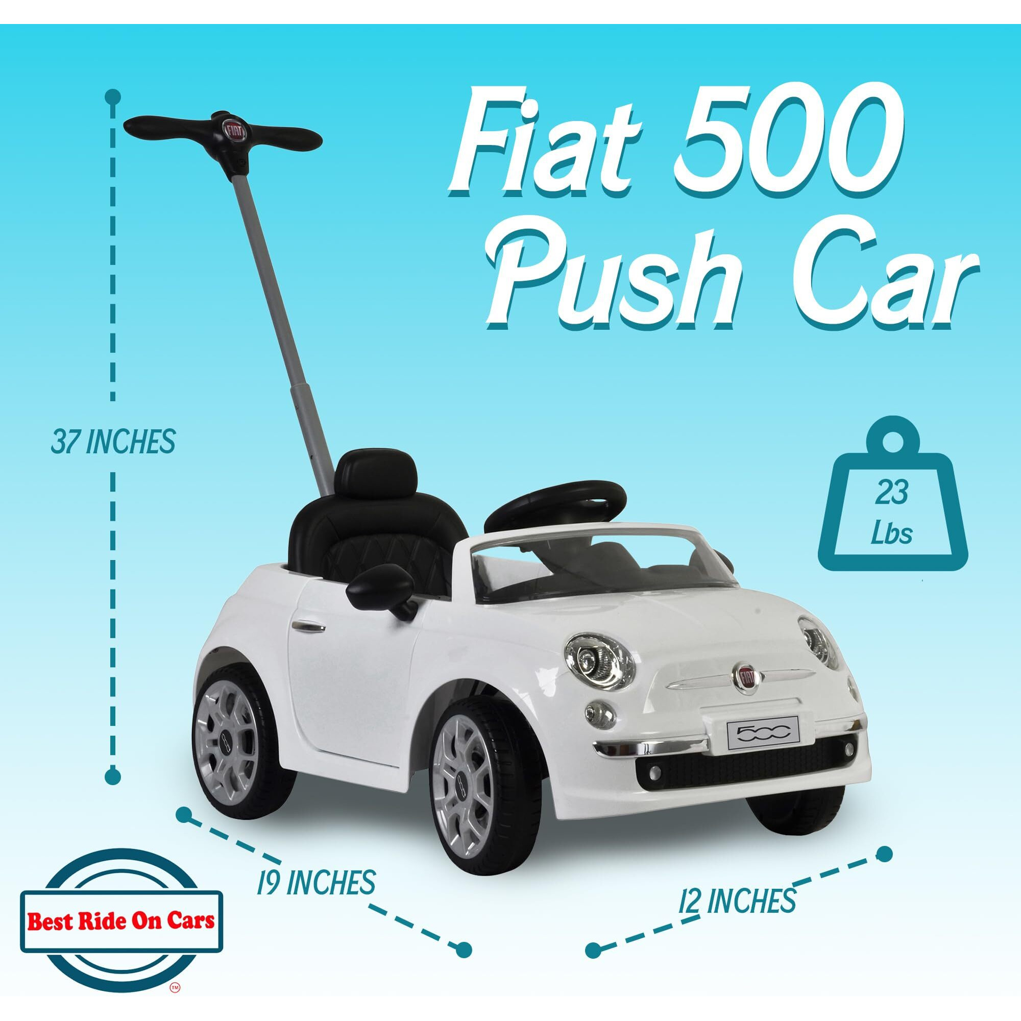 Best Ride On Cars Fiat 500 Ride On Push Toy Baby Car Stroller For Toddlers 1 To 3 Years Old With Music, Horn Sounds, And Handle, White.