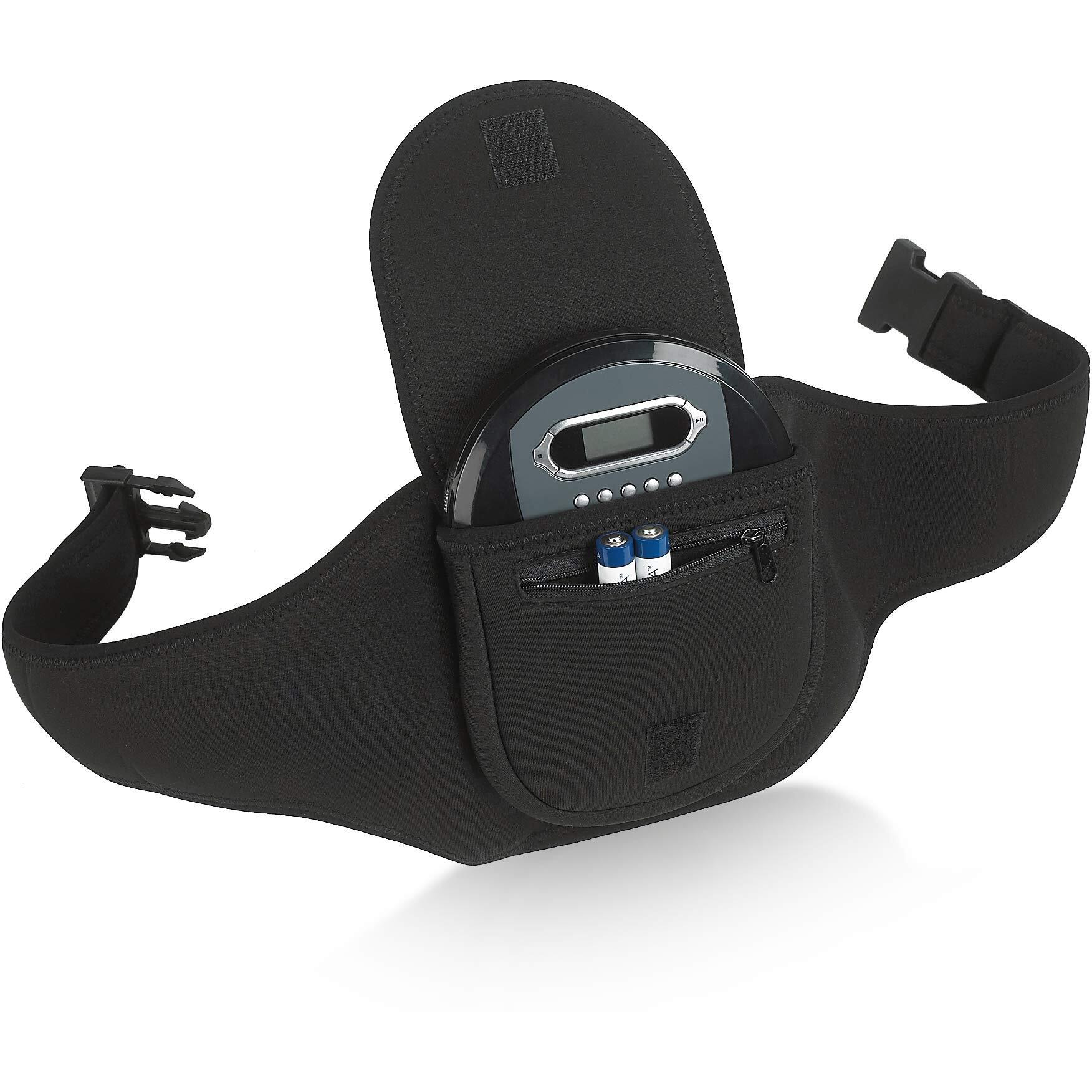 Deluxe Portable Cd Player Holder Case With Belt - Black - For Exercise, Yoga, Hiking Or Biking