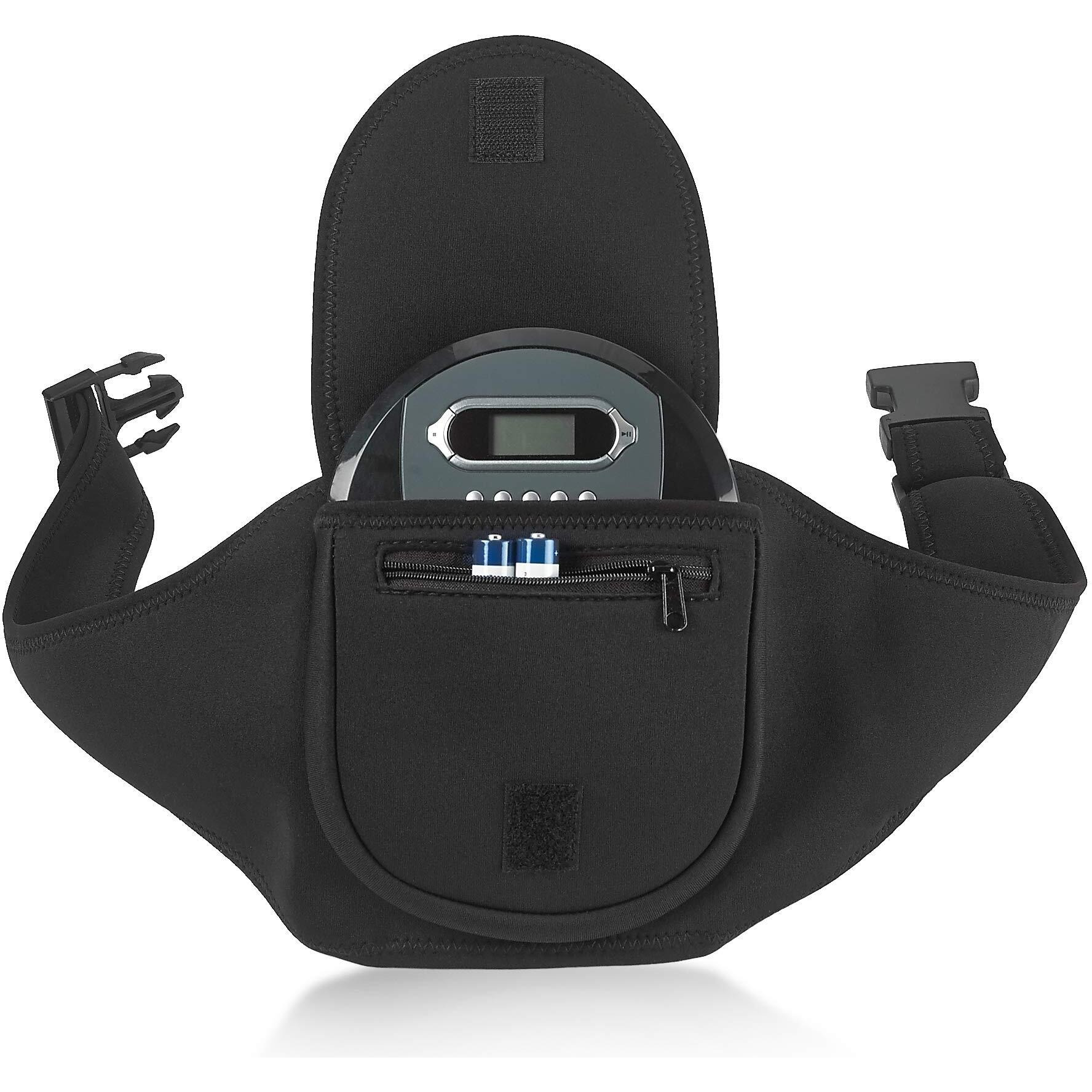 Deluxe Portable Cd Player Holder Case With Belt - Black - For Exercise, Yoga, Hiking Or Biking