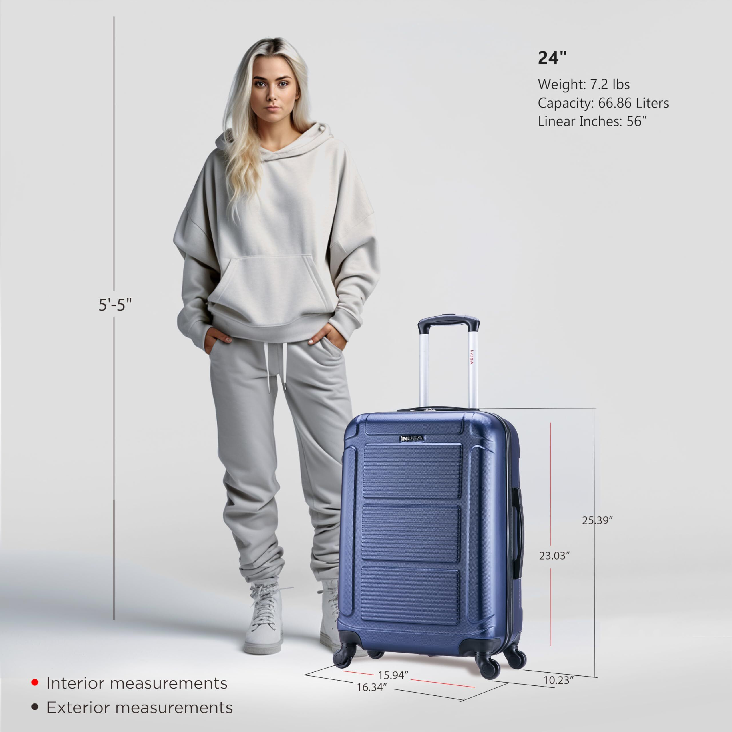 Inusa Pilot Luggage With Ergonomic Handles | Spacious Travel Suitcase With Four Spinner Wheels And Studs | 24 Inch Medium Hardside Spinner Luggage | Blue