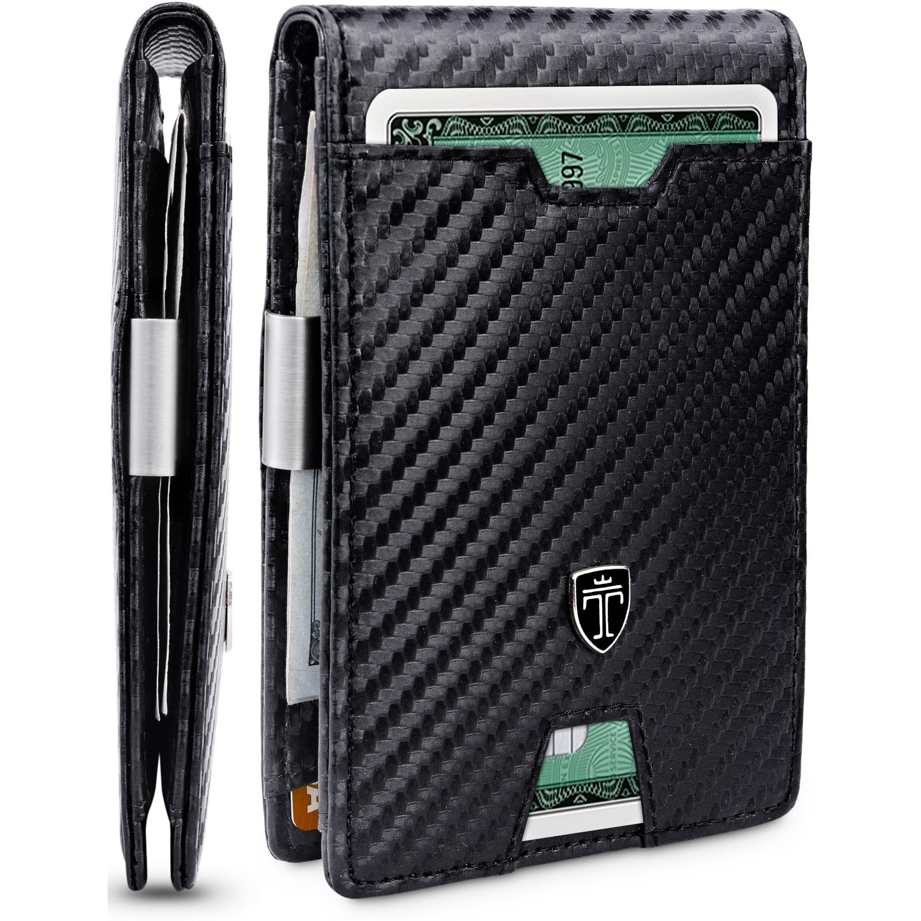 Travando Mens Slim Wallet With Money Clip Austin Rfid Blocking Bifold Credit Card Holder For Men With Gift Box (Carbon)
