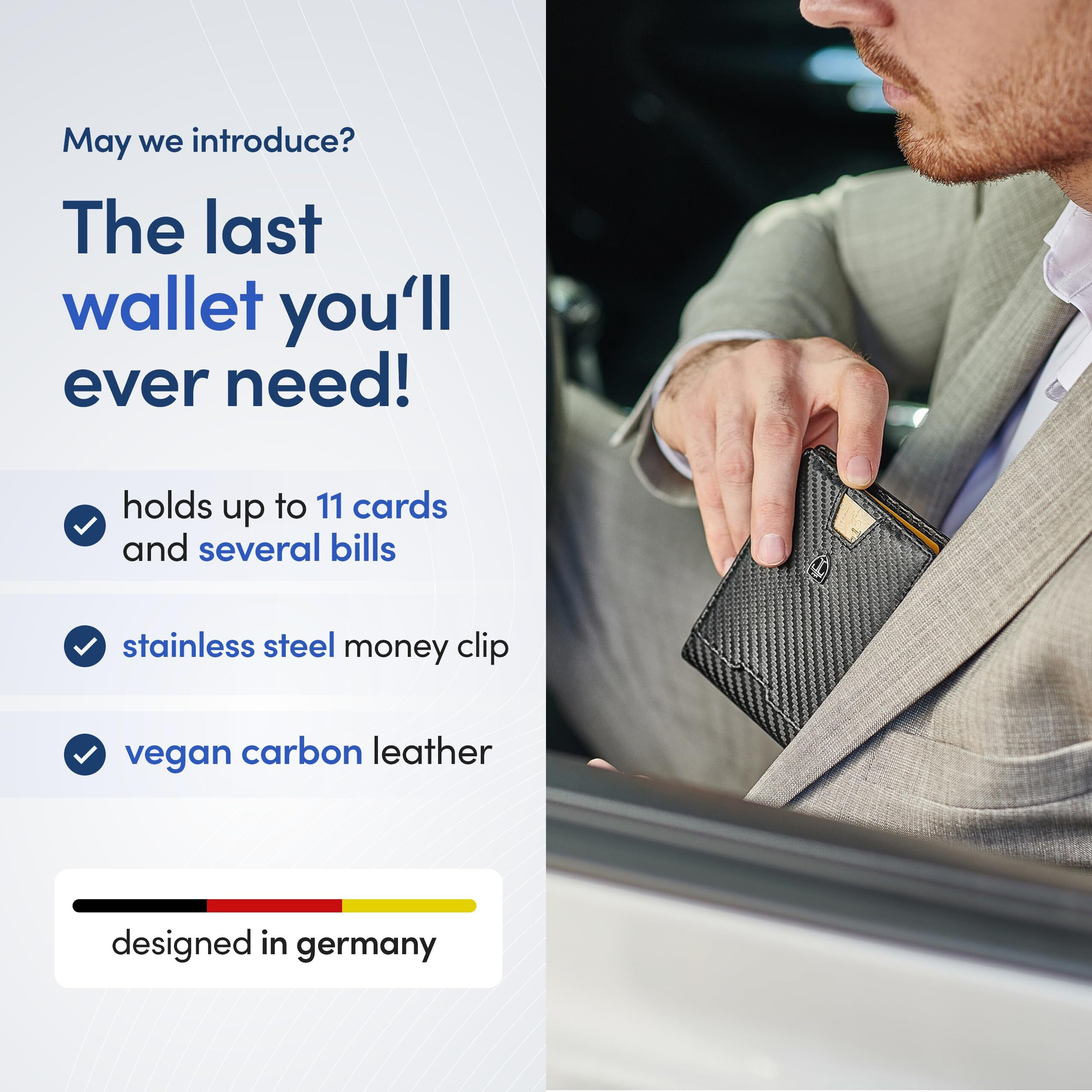 Travando Mens Slim Wallet With Money Clip Austin Rfid Blocking Bifold Credit Card Holder For Men With Gift Box (Carbon)