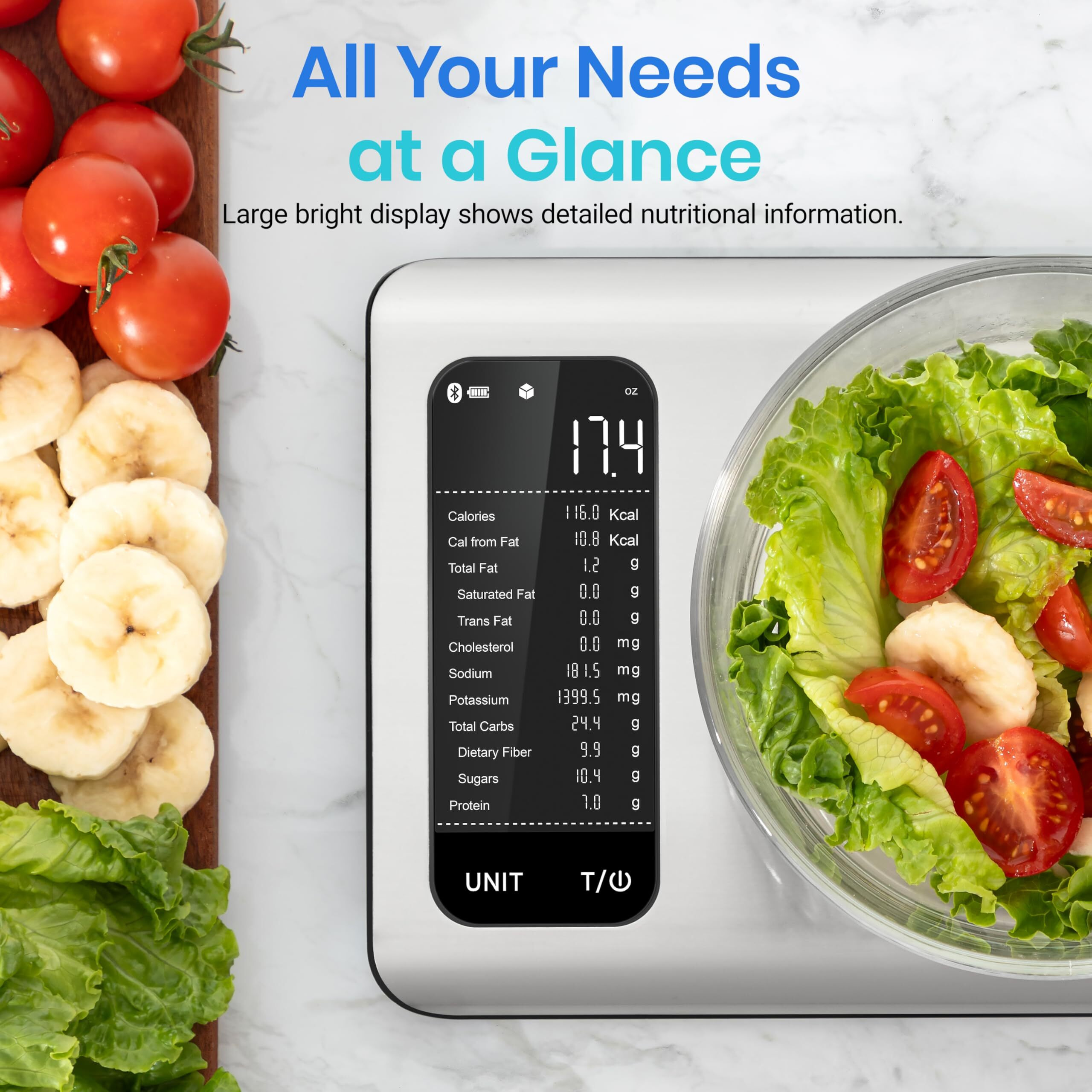 Etekcity Smart Food Kitchen Scale With Nutritional Calculator, Free App With 19 Nutrients Tracking, Calorie, Marco, Digital Grams And Ounces For Weight Loss, Premium Stainless Steel, 11Lb
