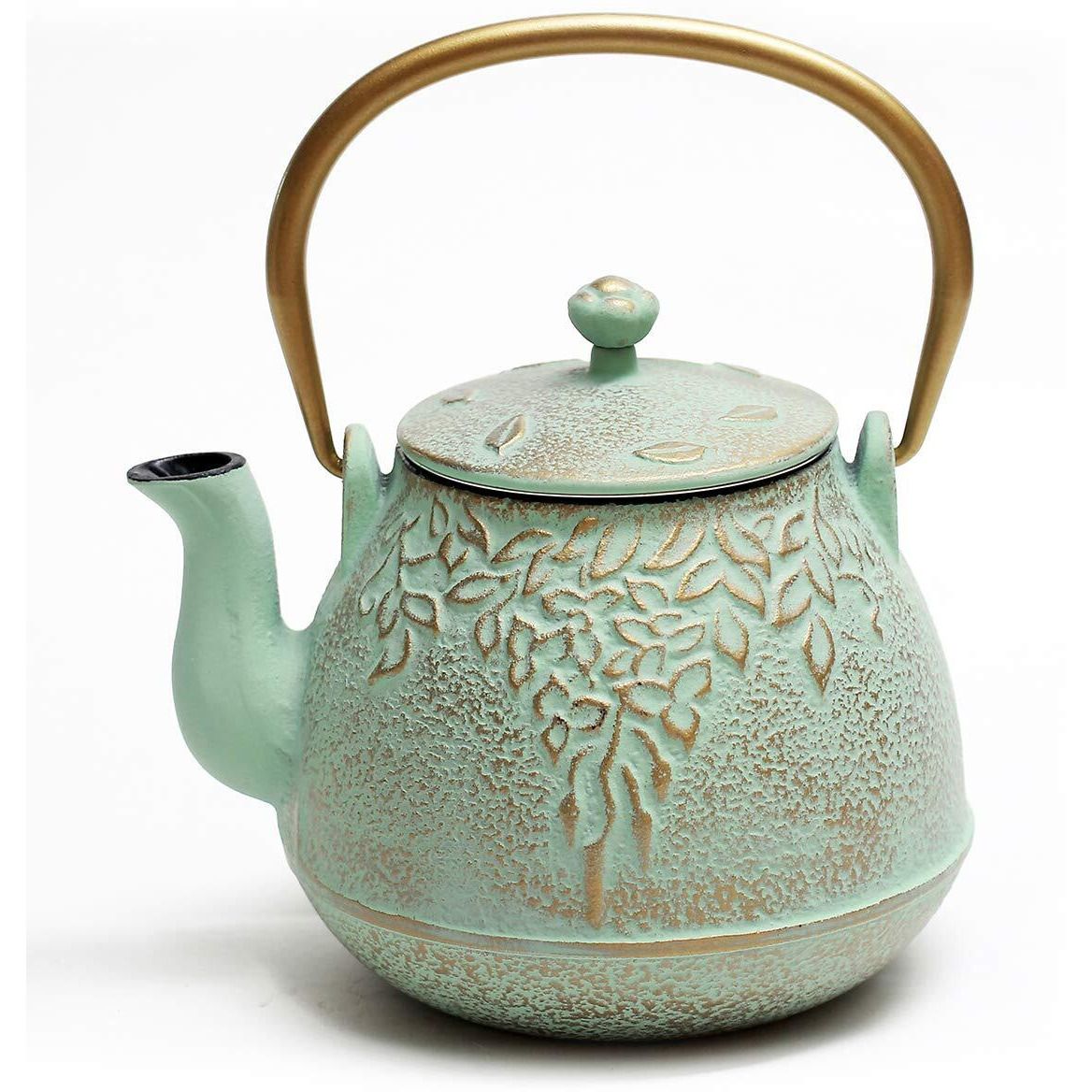 Toptier Tea Kettle For Stove Top, Cast Iron Teapot Stovetop Safe With Infusers For Loose Tea, 22 Oz, Light Green