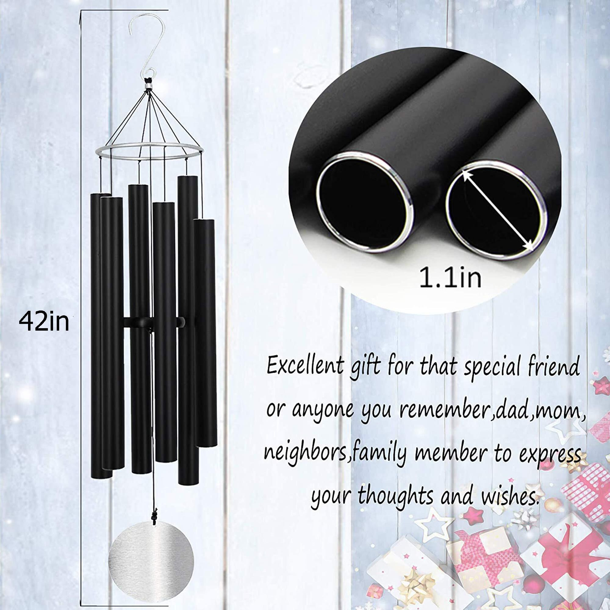 Wind Chimes For Outside Large Deep Tone,42 Inch Windchimes Tuned Soothing Melodic Tones Memorial Gift For Mom Dad Grandma Loved One,Sympathy Wind Chimes Deep Tone For Outside Patio Garden Decor,Black
